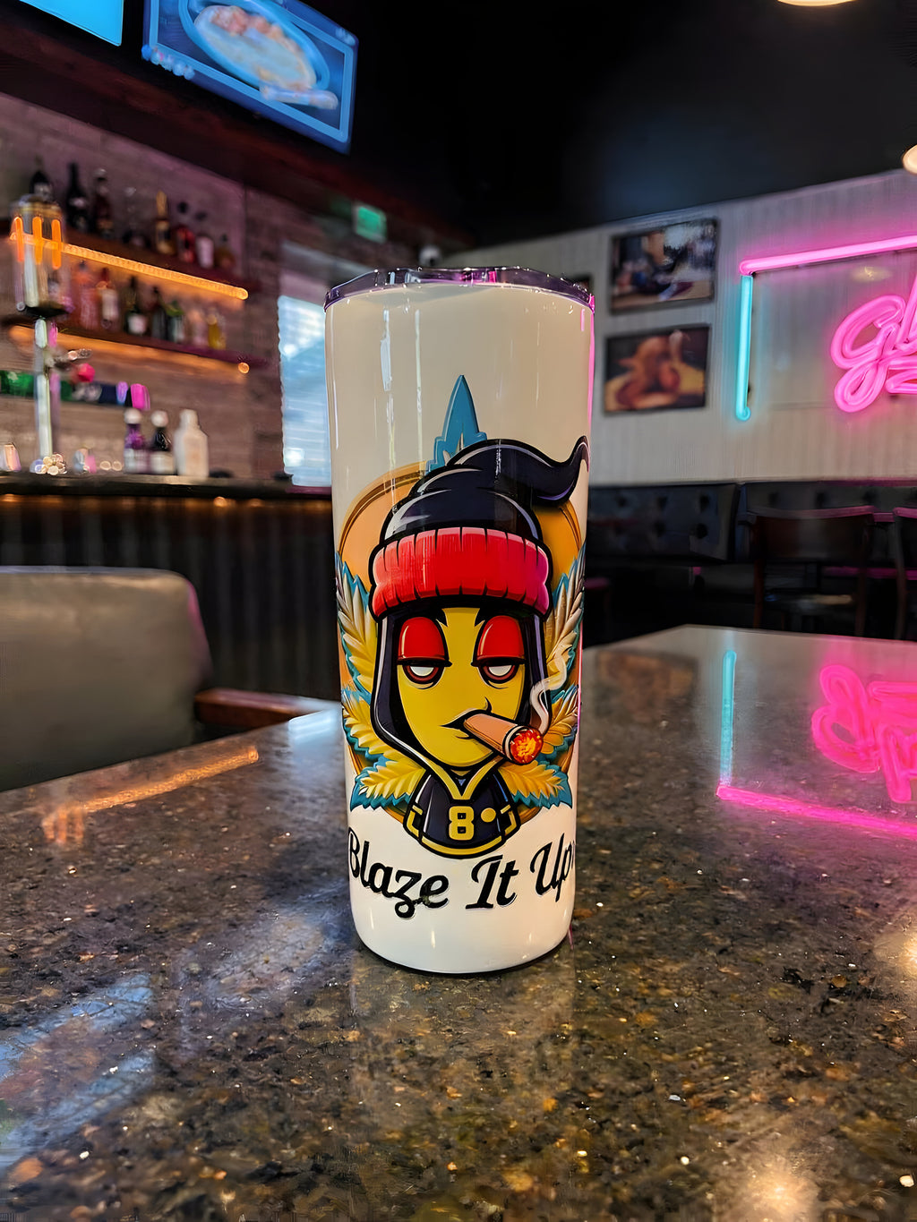 Blaze It Up “8” Street Vibe Edition 20oz Straight Skinny Tumbler – Stainless Steel + Metal Straw