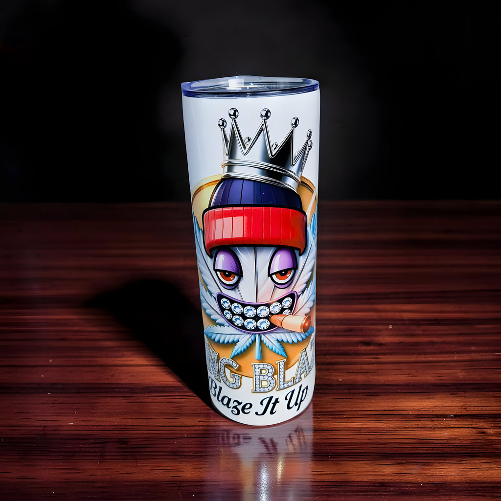 Blaze It Up “Ice King” Silver Crown Edition – 20oz Straight Skinny Tumbler with Metal Straw