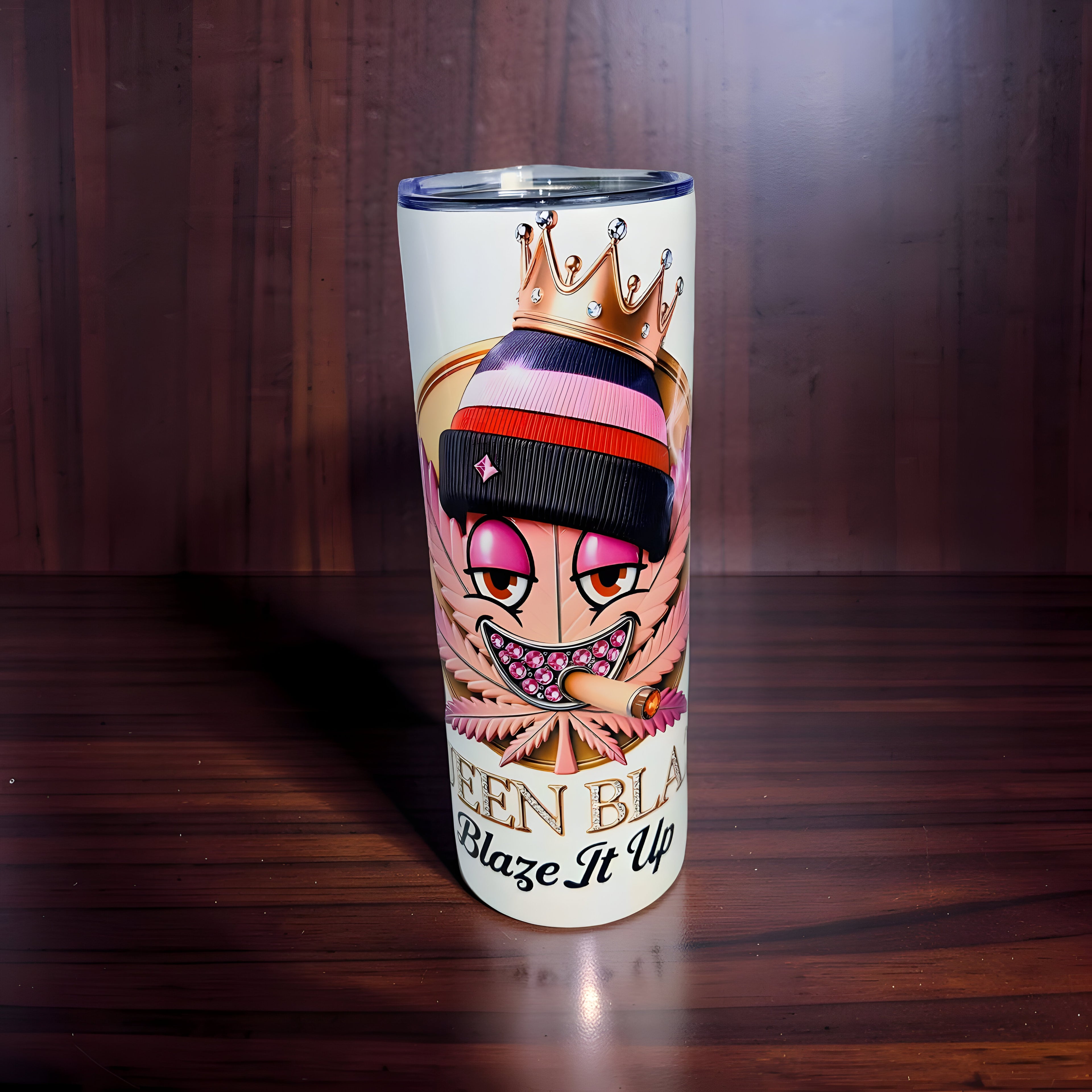Blaze It Up “Rose Queen” Crown Edition – 20oz Straight Skinny Tumbler with Metal Straw