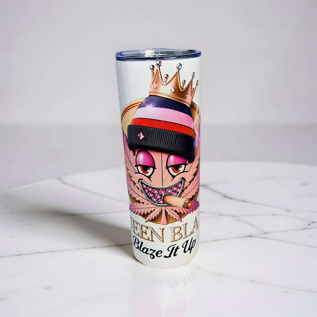 Blaze It Up “Rose Queen” Crown Edition – 20oz Straight Skinny Tumbler with Metal Straw