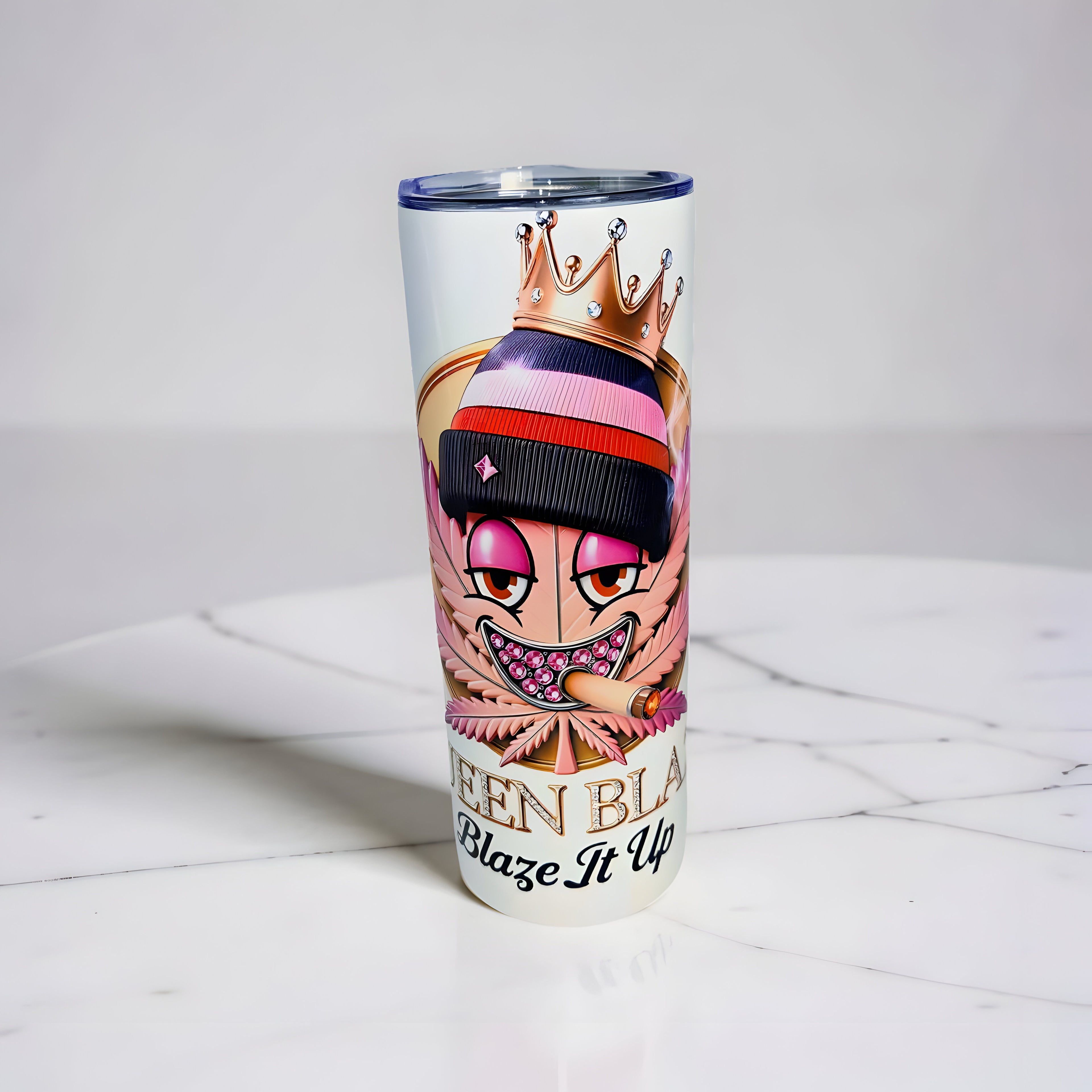 Blaze It Up “Rose Queen” Crown Edition – 20oz Straight Skinny Tumbler with Metal Straw