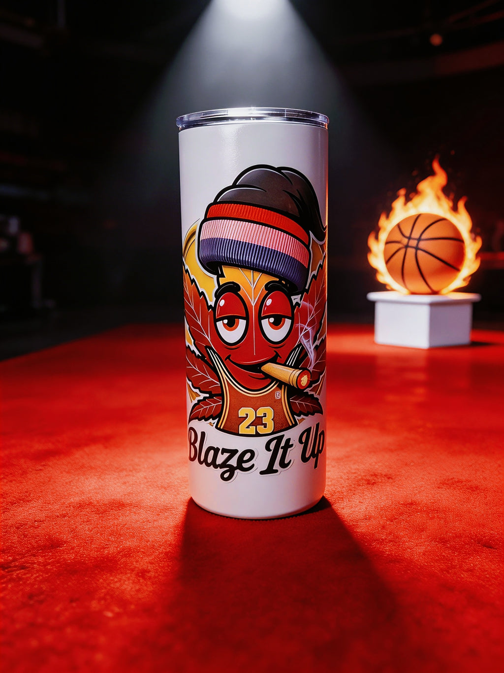 Blaze It Up “23” Hoops Edition 20oz Straight Skinny Tumbler – Stainless Steel + Metal Straw