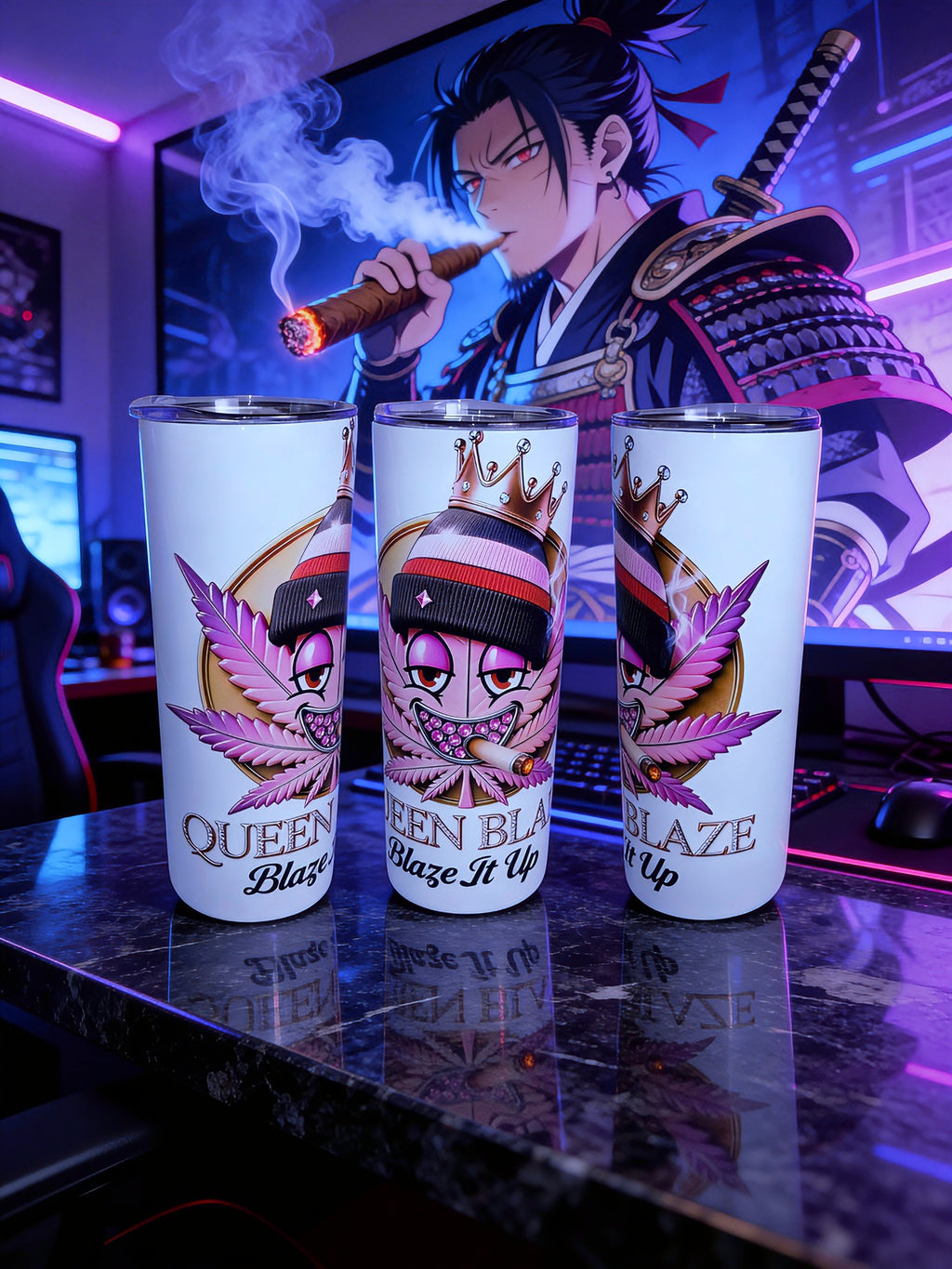 Blaze It Up “Rose Queen” Crown Edition – 20oz Straight Skinny Tumbler with Metal Straw