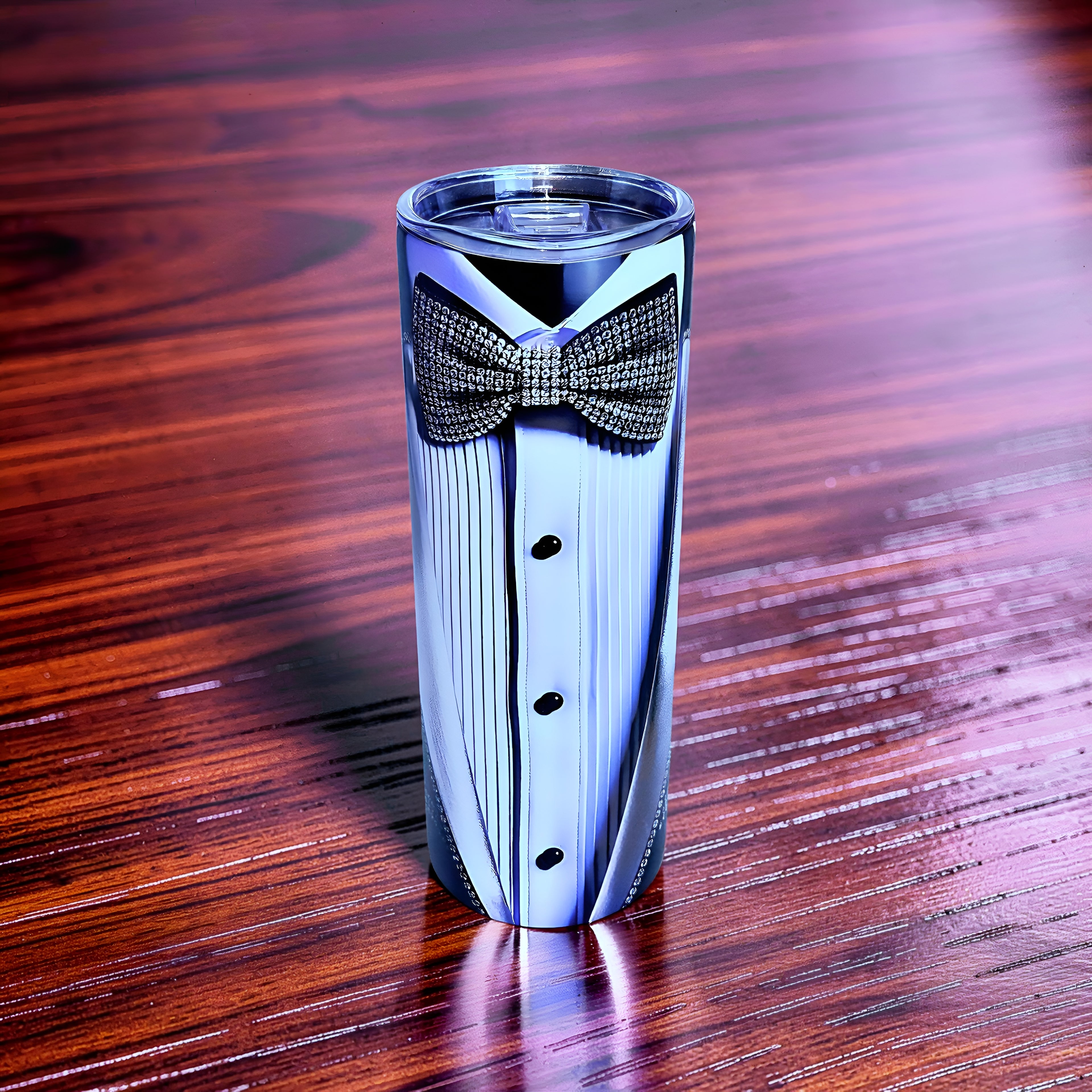 Black Diamond Tuxedo 20oz Skinny Tumbler – Elegant Rhinestone Bow Tie Design | MpressPrintz