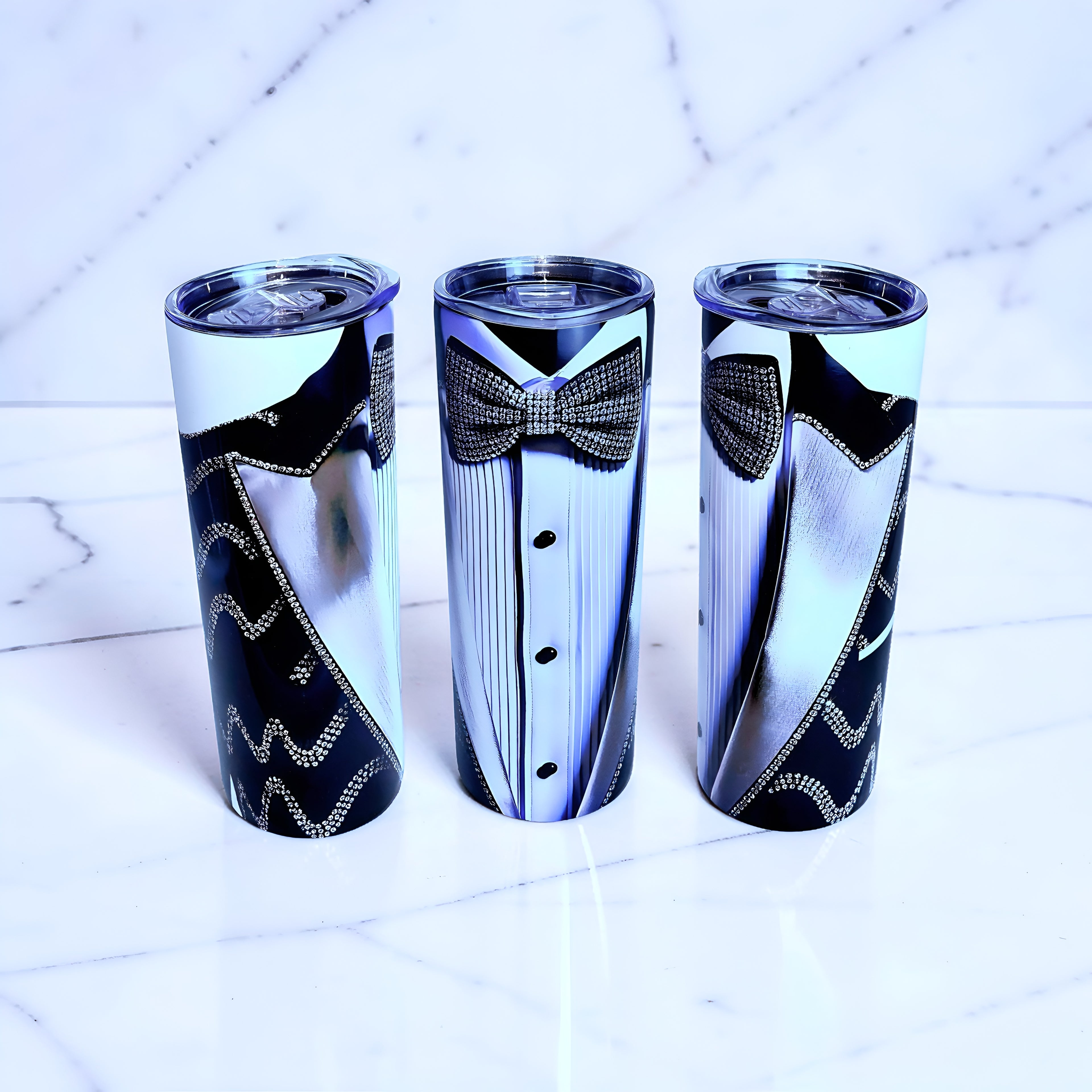 Black Diamond Tuxedo 20oz Skinny Tumbler – Elegant Rhinestone Bow Tie Design | MpressPrintz