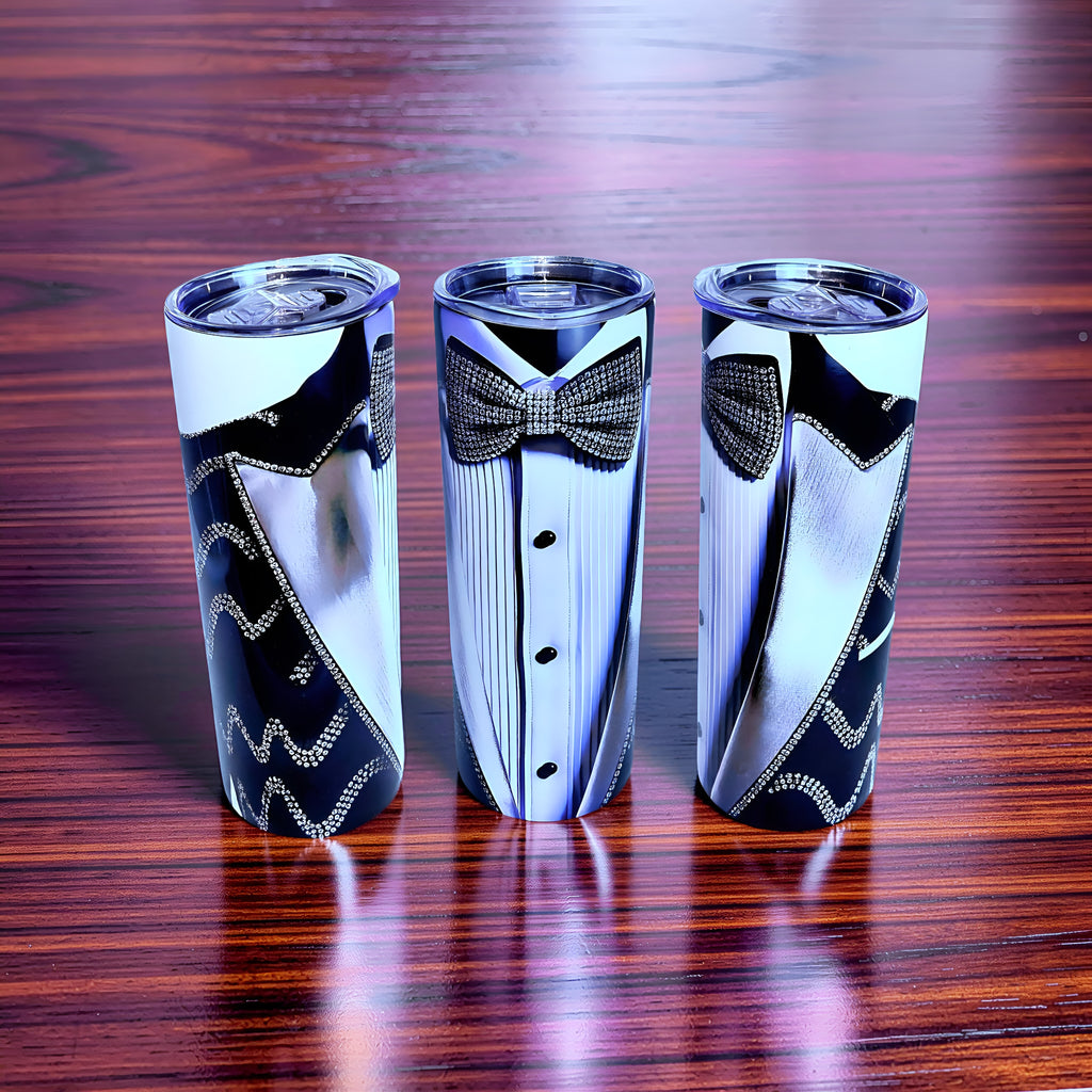 Black Diamond Tuxedo 20oz Skinny Tumbler – Elegant Rhinestone Bow Tie Design | MpressPrintz