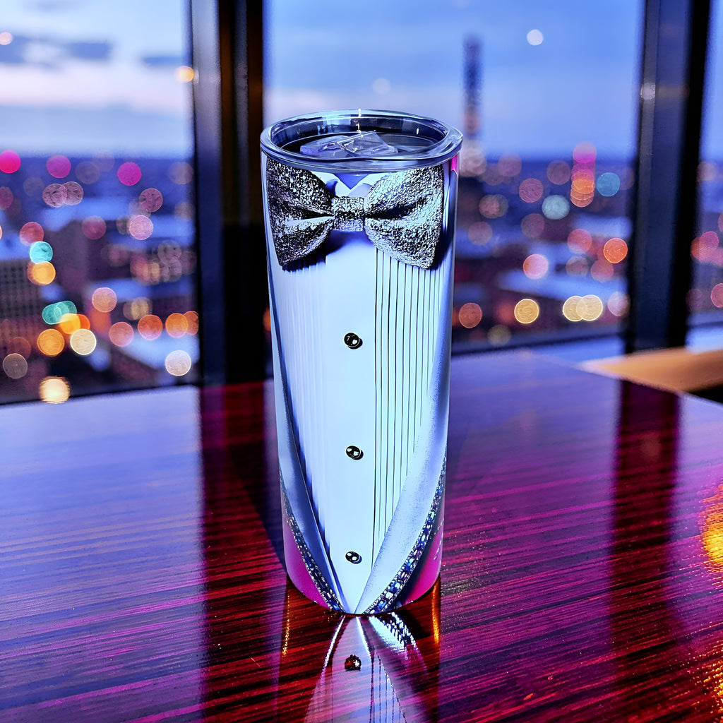 Pink Diamond Tuxedo 20oz Skinny Tumbler – Glam Rhinestone Bow Tie Design | MpressPrintz