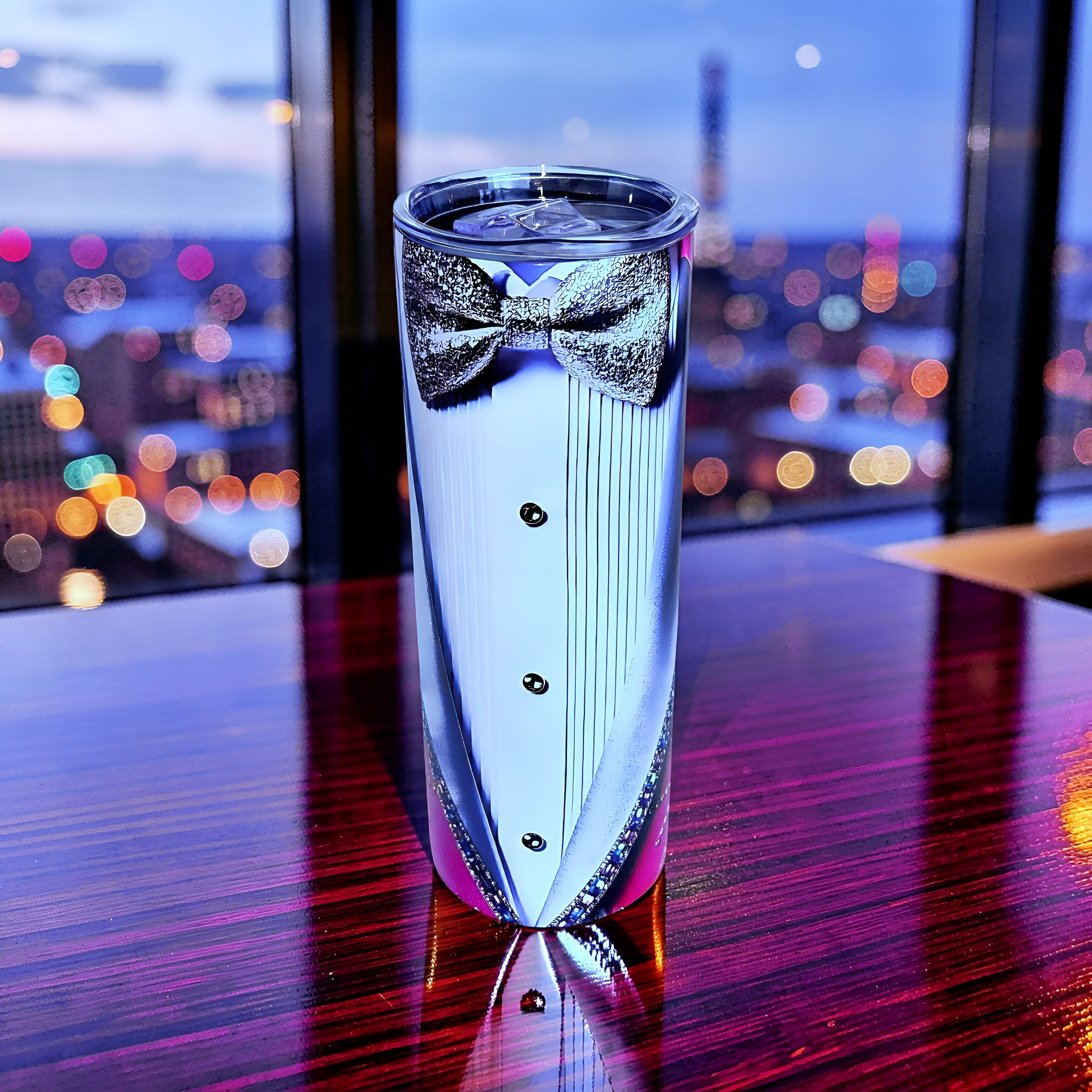 Pink Diamond Tuxedo 20oz Skinny Tumbler – Glam Rhinestone Bow Tie Design | MpressPrintz