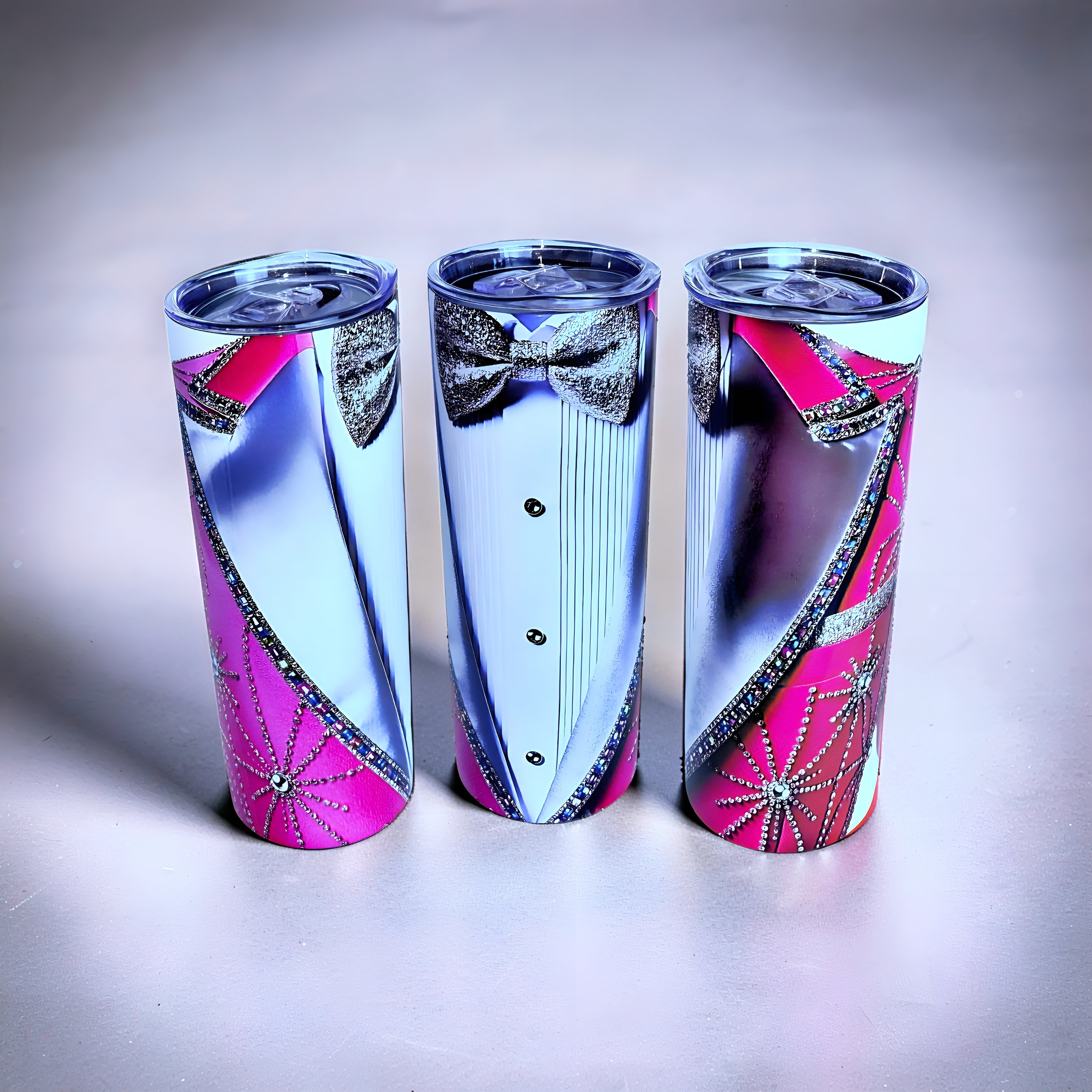 Pink Diamond Tuxedo 20oz Skinny Tumbler – Glam Rhinestone Bow Tie Design | MpressPrintz