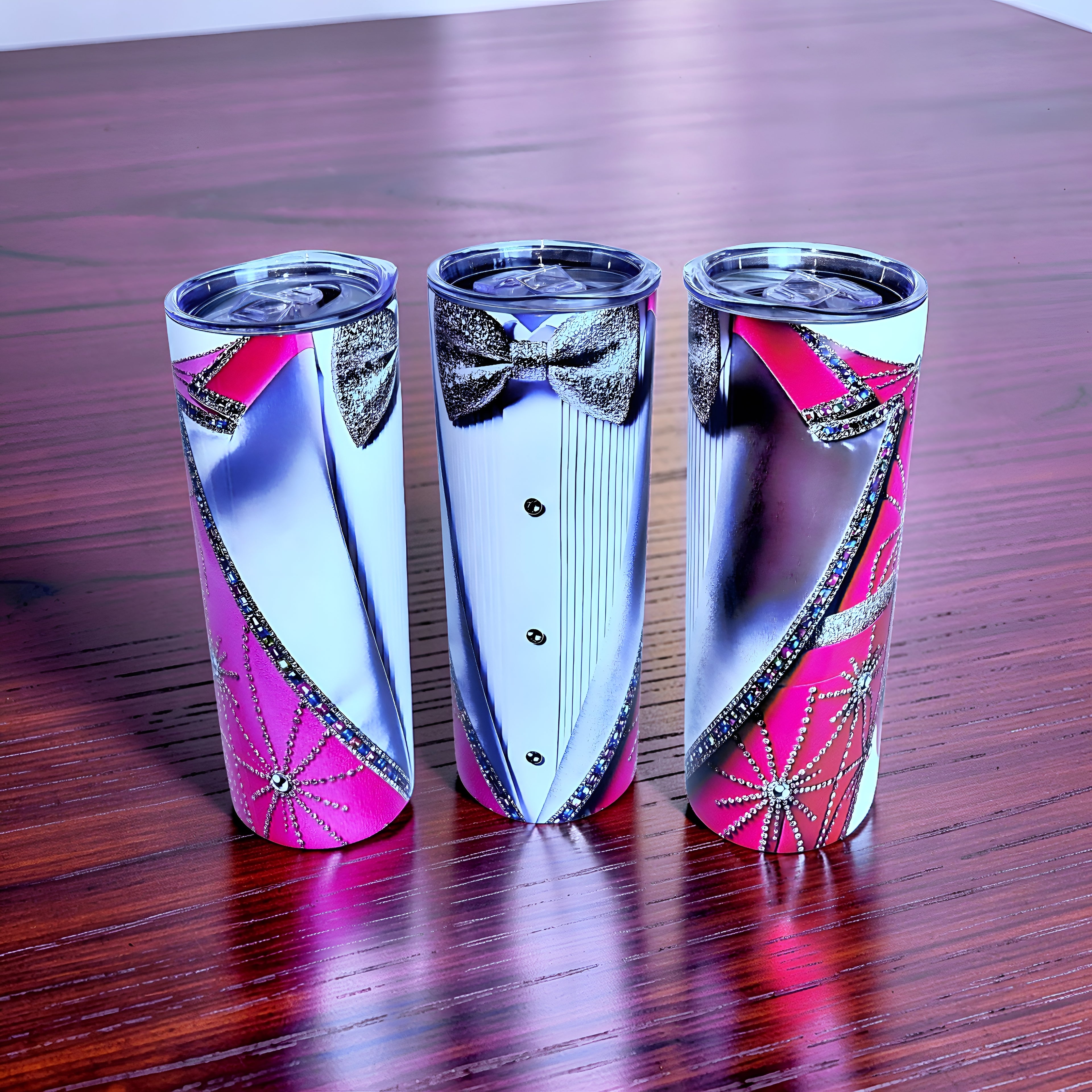 Pink Diamond Tuxedo 20oz Skinny Tumbler – Glam Rhinestone Bow Tie Design | MpressPrintz