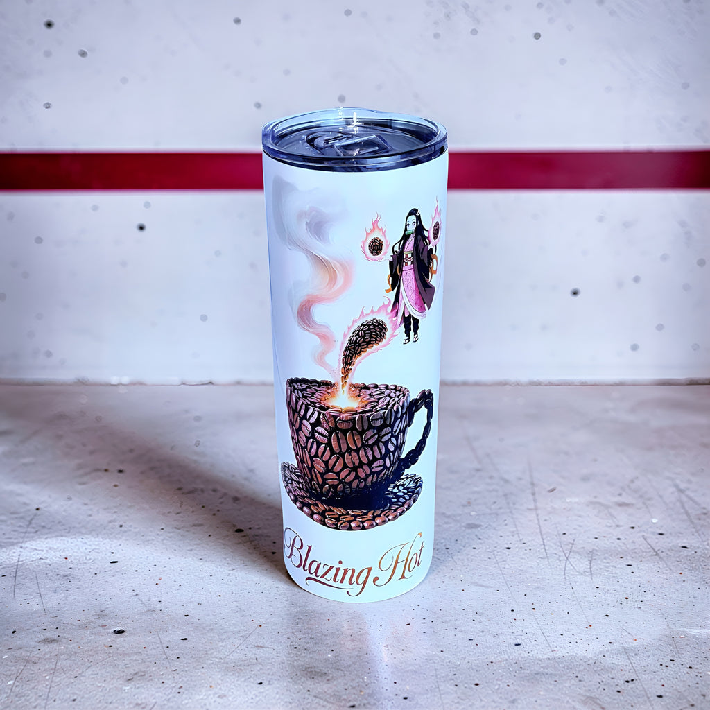 Blazing Hot Coffee 20oz Handled Skinny Tumbler – Anime Fire Spirit Design | MpressPrintz