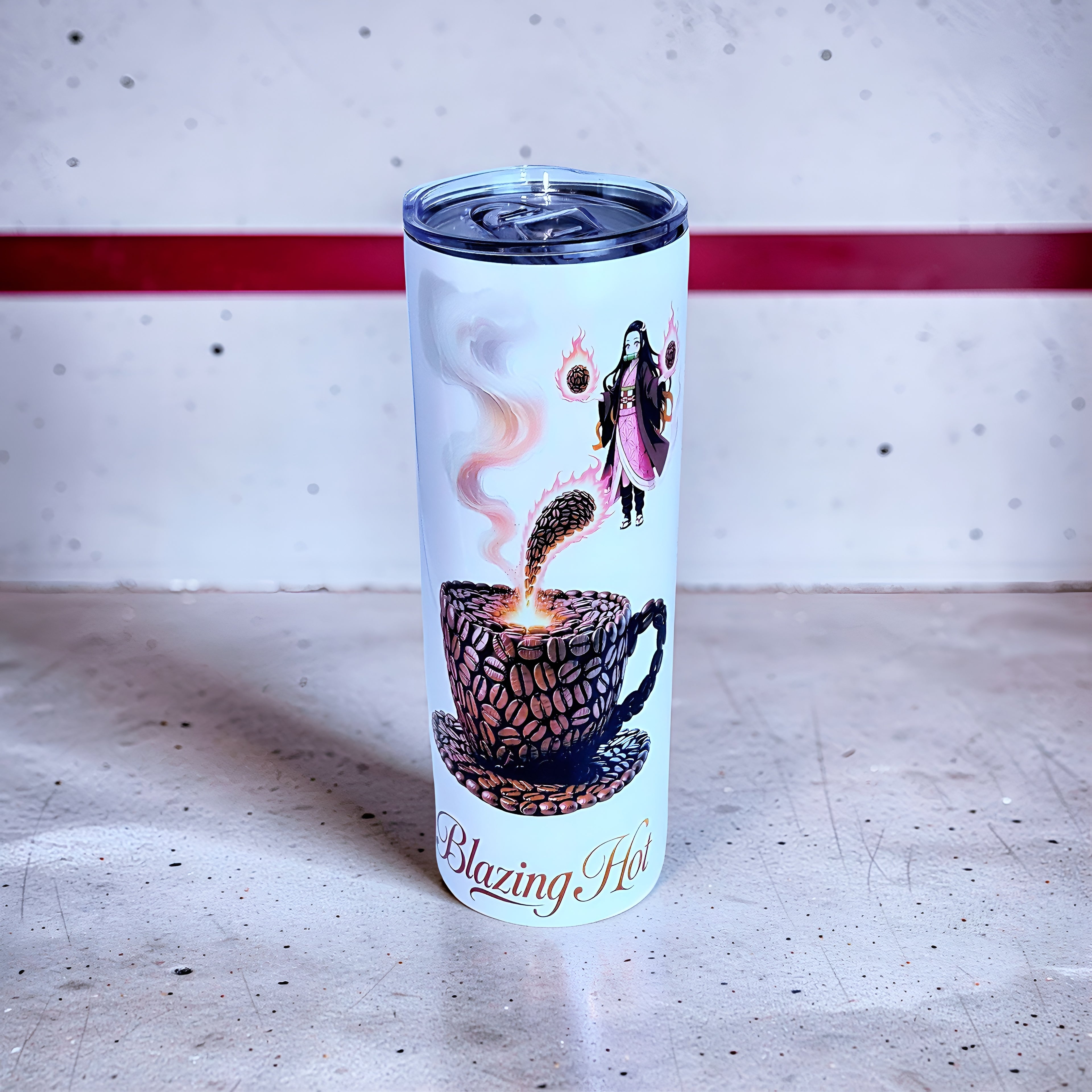 Blazing Hot Coffee 20oz Handled Skinny Tumbler – Anime Fire Spirit Design | MpressPrintz