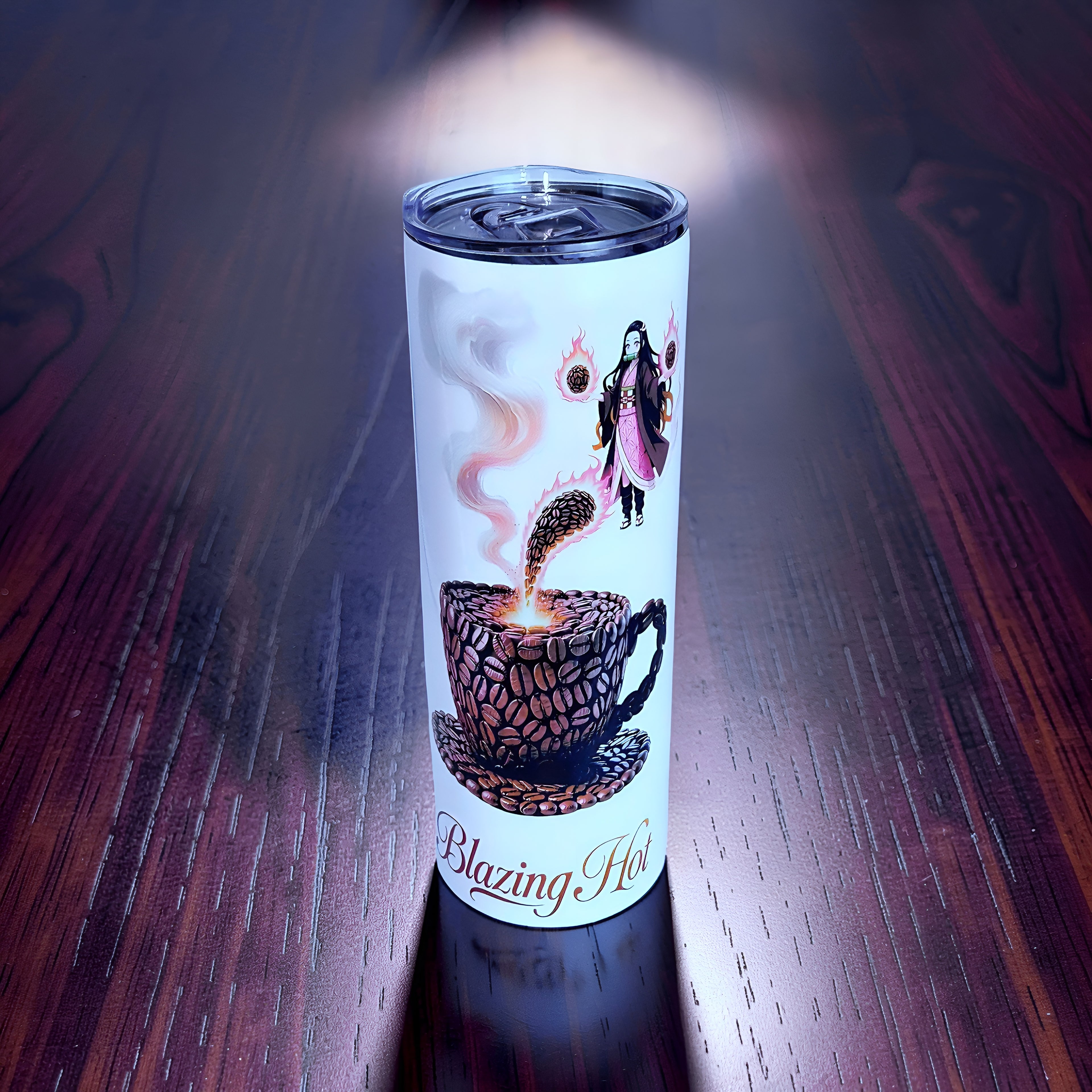 Blazing Hot Coffee 20oz Handled Skinny Tumbler – Anime Fire Spirit Design | MpressPrintz