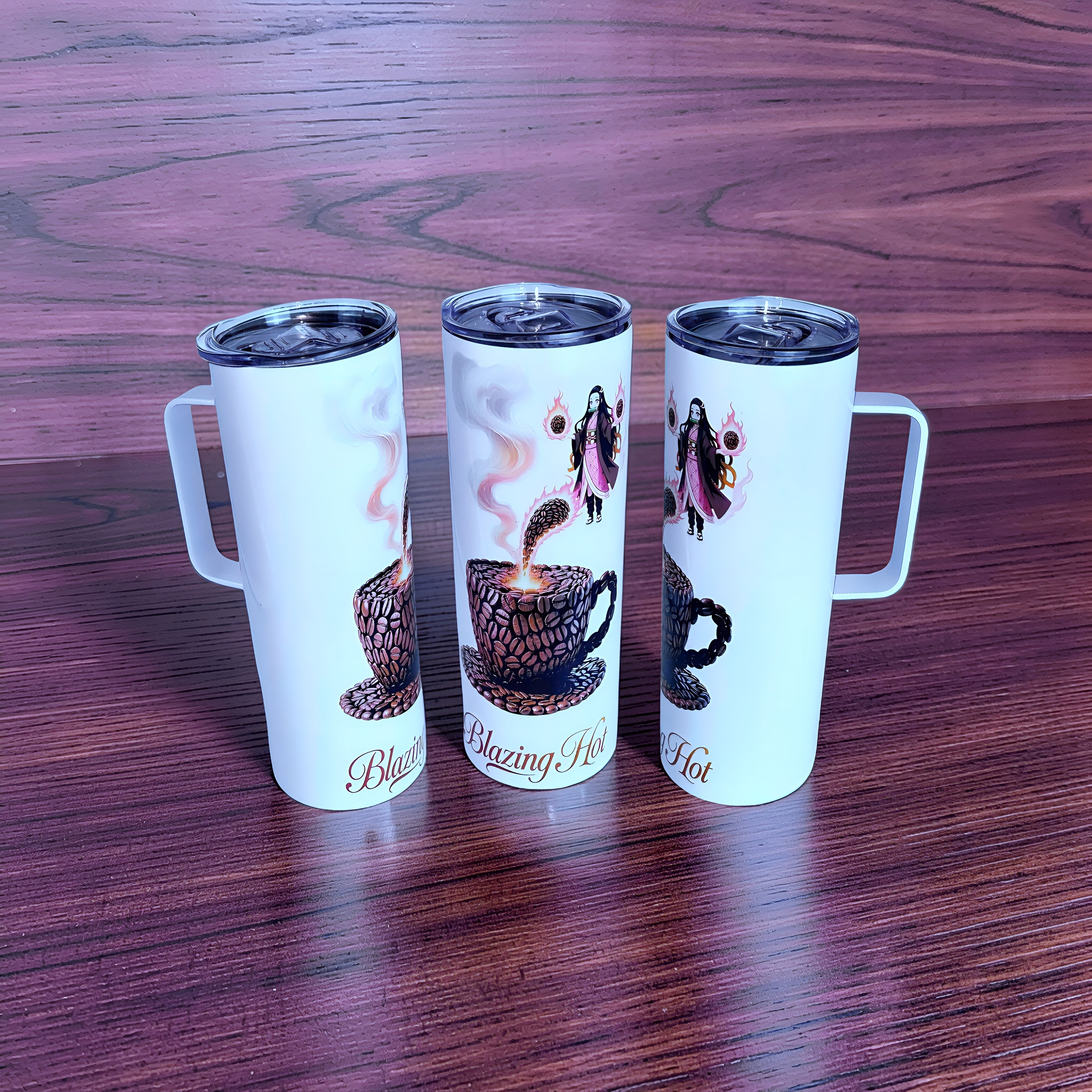 Blazing Hot Coffee 20oz Handled Skinny Tumbler – Anime Fire Spirit Design | MpressPrintz