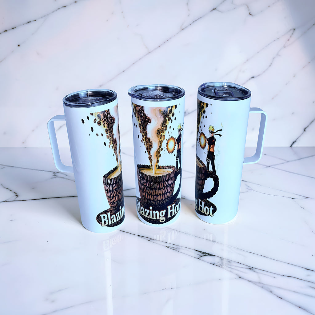 Blazing Hot Coffee 20oz Handled Skinny Tumbler – Ninja Energy Anime Design | MpressPrintz
