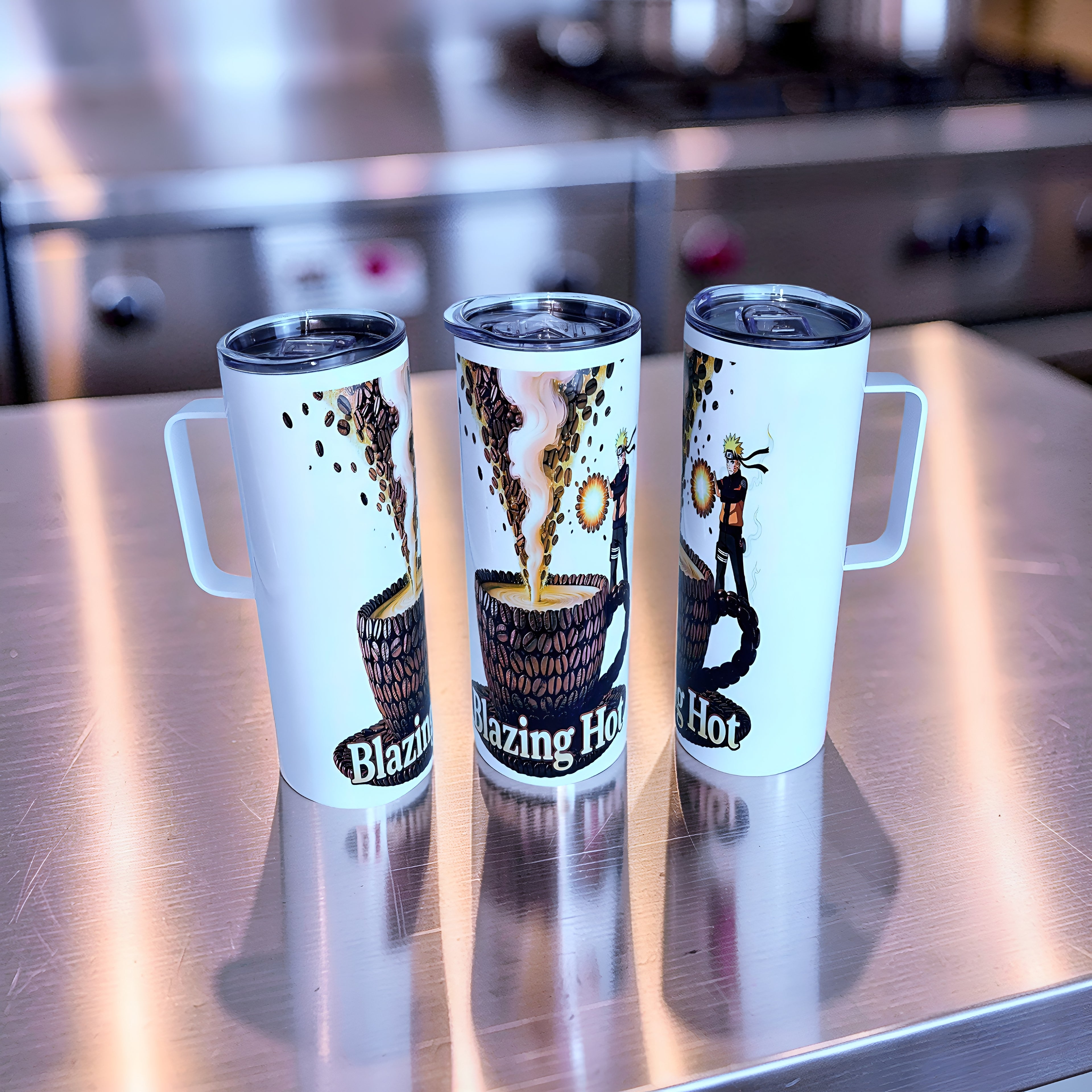Blazing Hot Coffee 20oz Handled Skinny Tumbler – Ninja Energy Anime Design | MpressPrintz