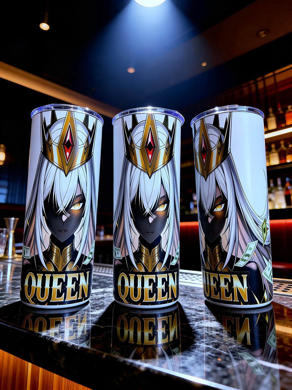 Queen Royal Crown 20oz Skinny Tumbler – Luxury Anime Goddess Design | MpressPrintz