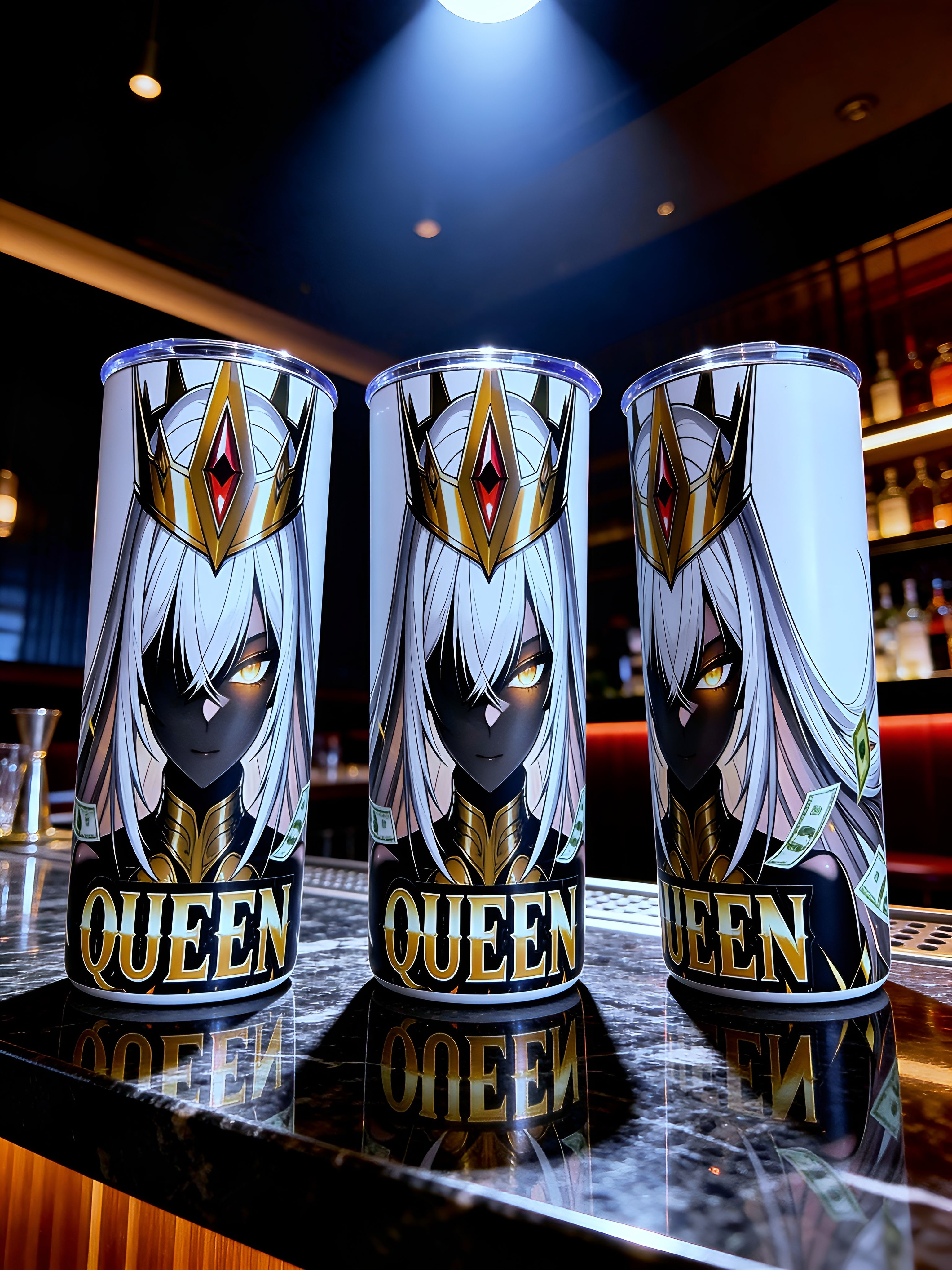 Queen Royal Crown 20oz Skinny Tumbler – Luxury Anime Goddess Design | MpressPrintz