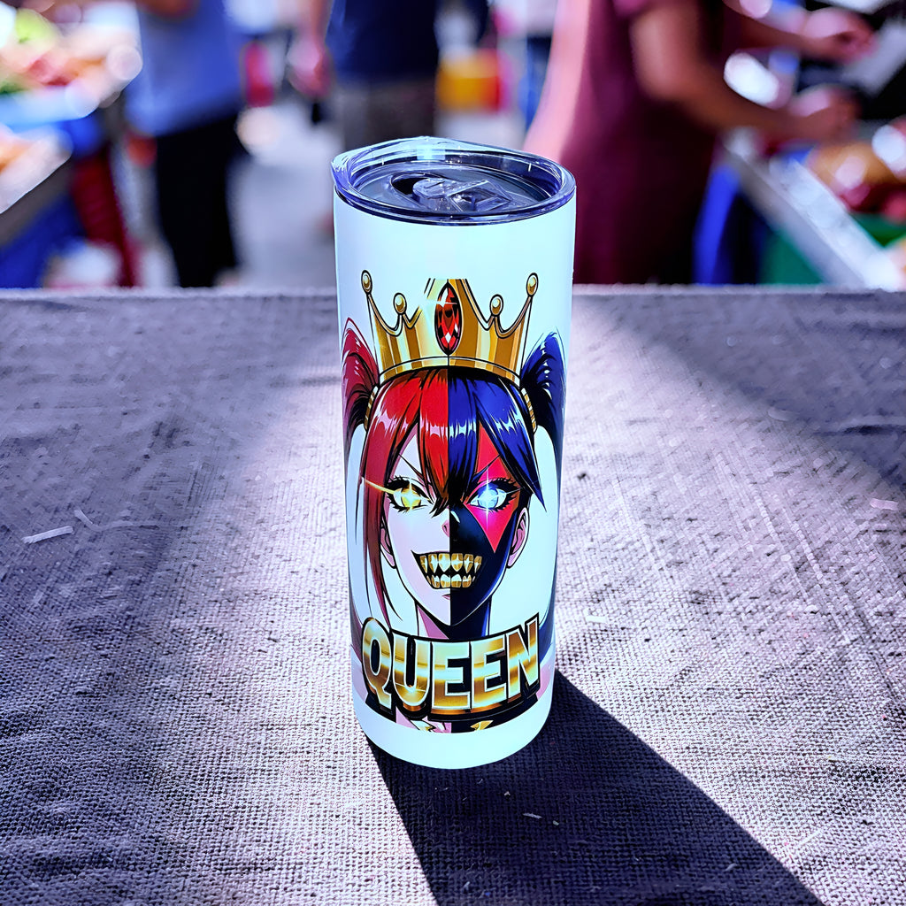 Chaos Queen Crown 20oz Skinny Tumbler – Split Face Anime Villain Design | MpressPrintz
