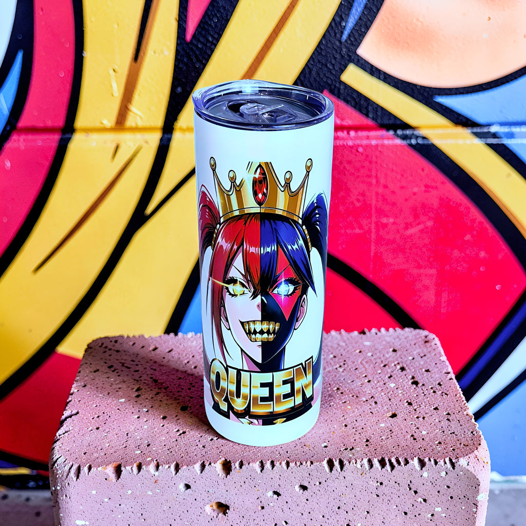 Chaos Queen Crown 20oz Skinny Tumbler – Split Face Anime Villain Design | MpressPrintz