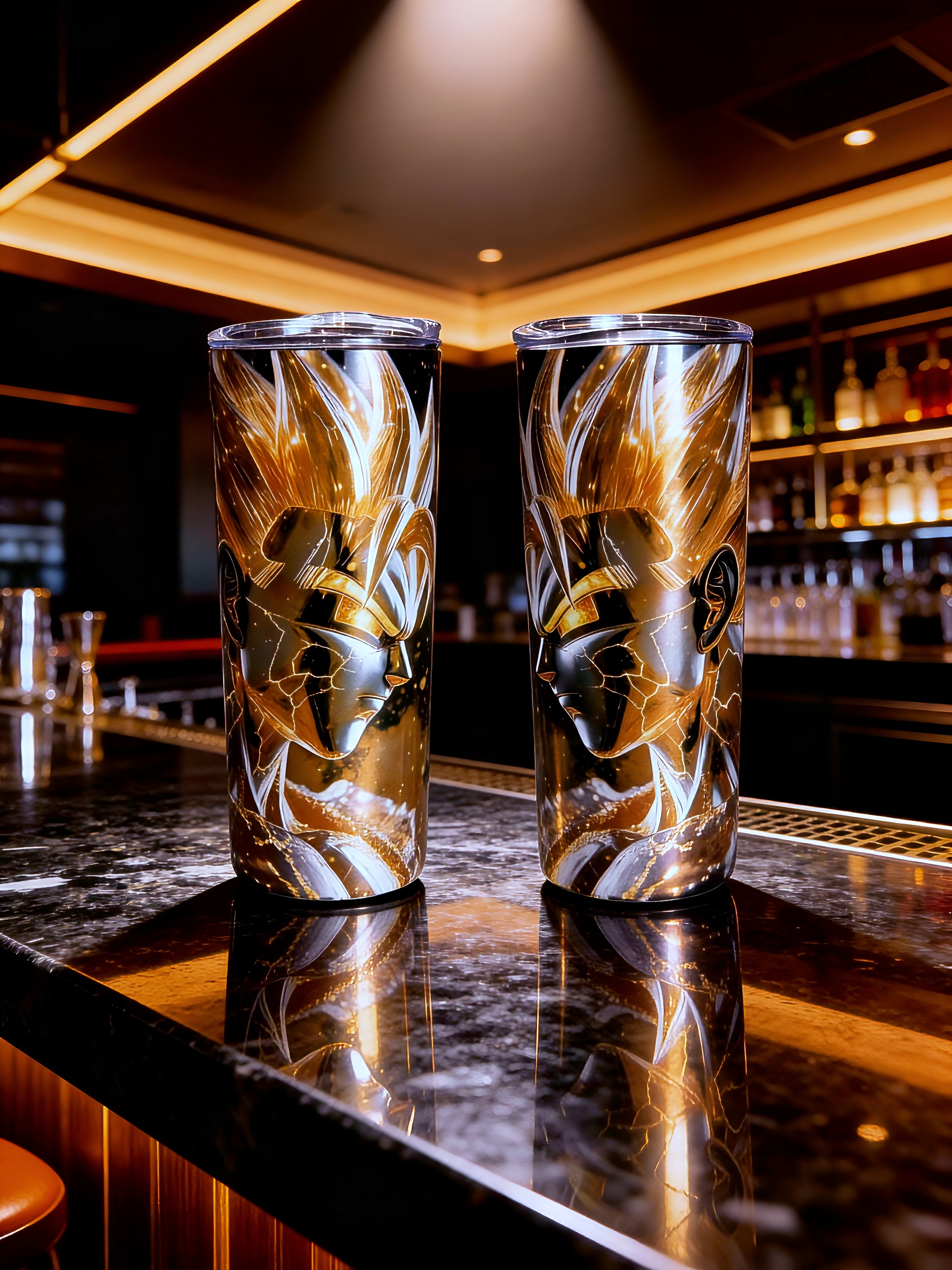 Golden Power Warrior 20oz Skinny Tumbler – Anime Energy Aura Design + Metal Straw | MpressPrintz