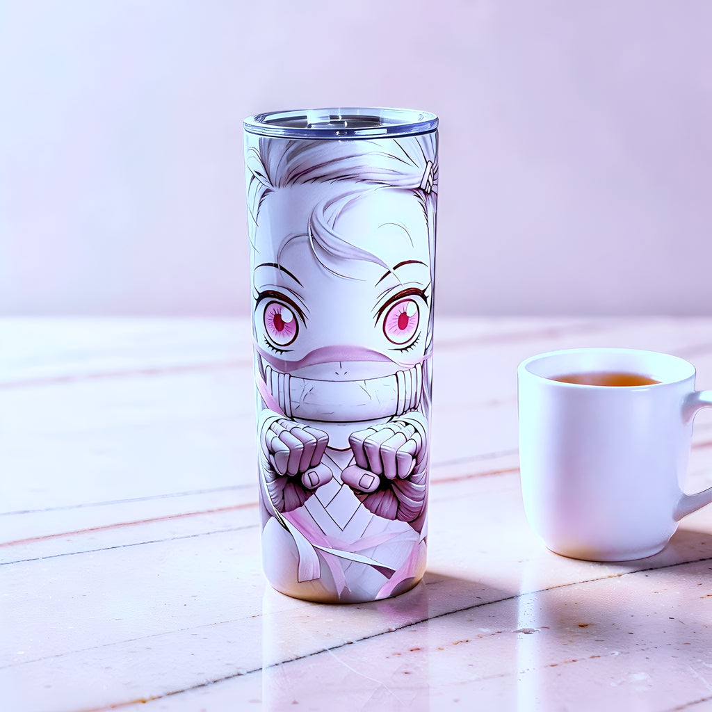 Pink Blossom Warrior – Anime Inspired 20oz Skinny Tumbler | Soft Hero Aesthetic |