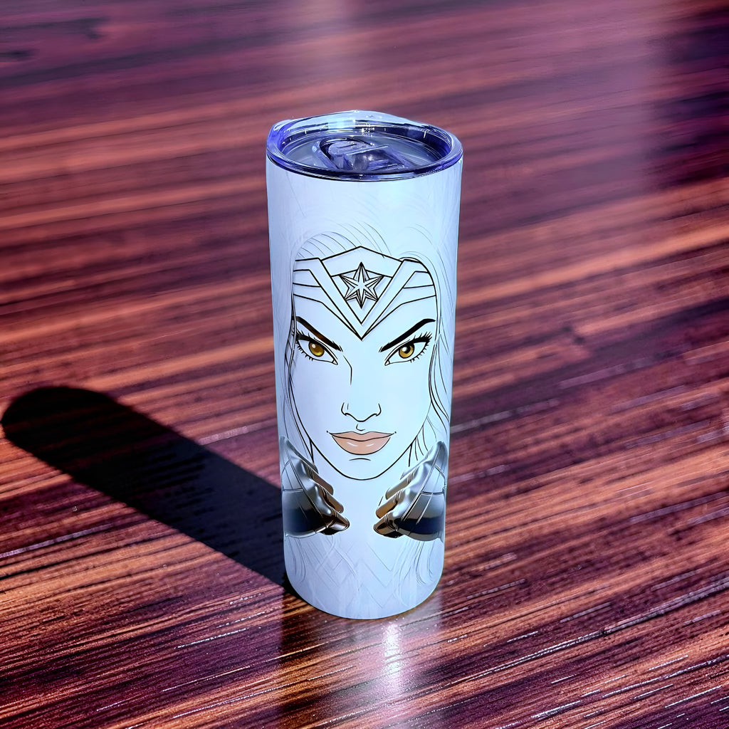 Divine Warrior Goddess 20oz Skinny Tumbler – Minimal Luxury Hero Design + Metal Straw | MpressPrintz