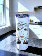 Divine Warrior Goddess 20oz Skinny Tumbler – Minimal Luxury Hero Design + Metal Straw | MpressPrintz
