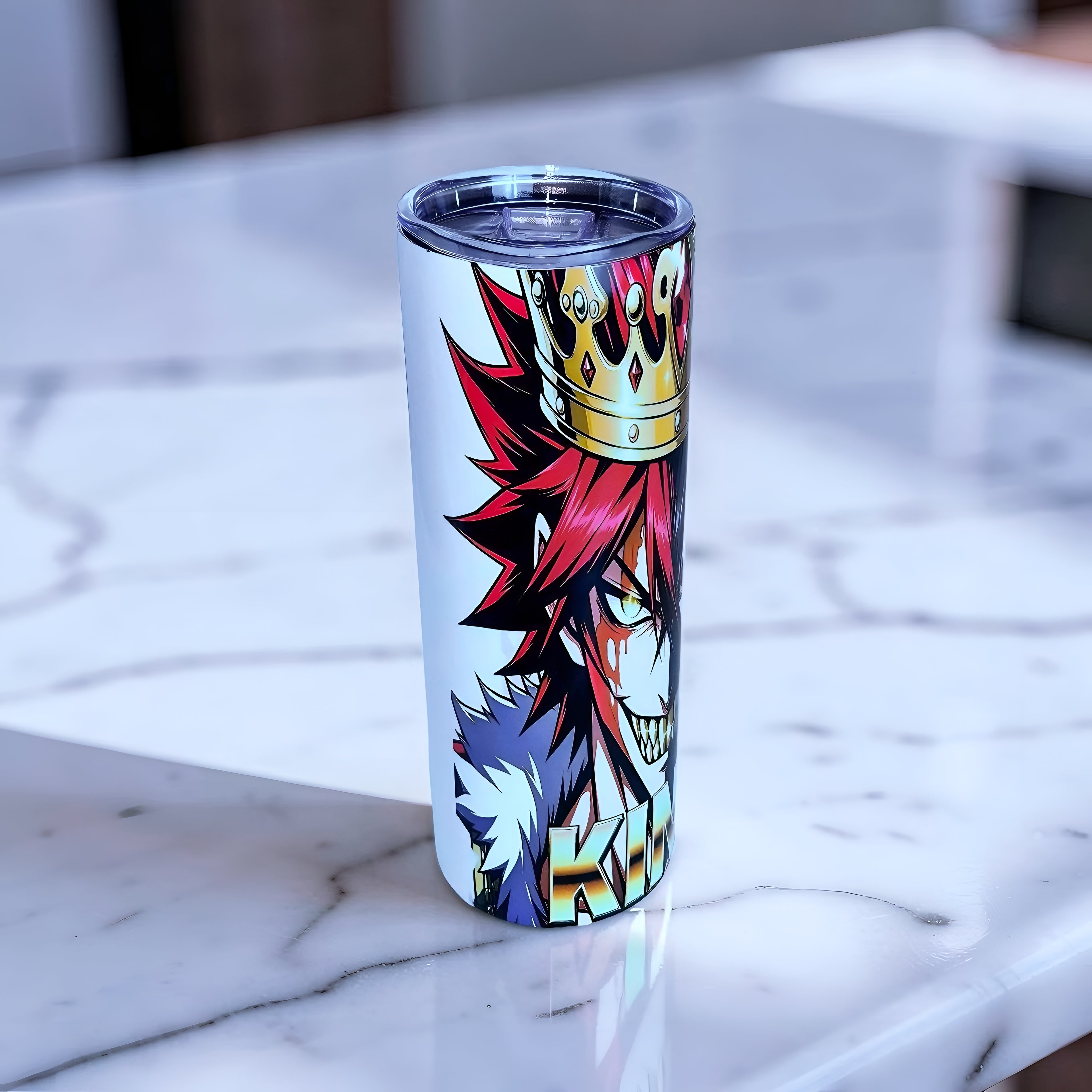 Chaos King 20oz Skinny Tumbler – Dark Anime Crown Design + Metal Straw | MpressPrintz