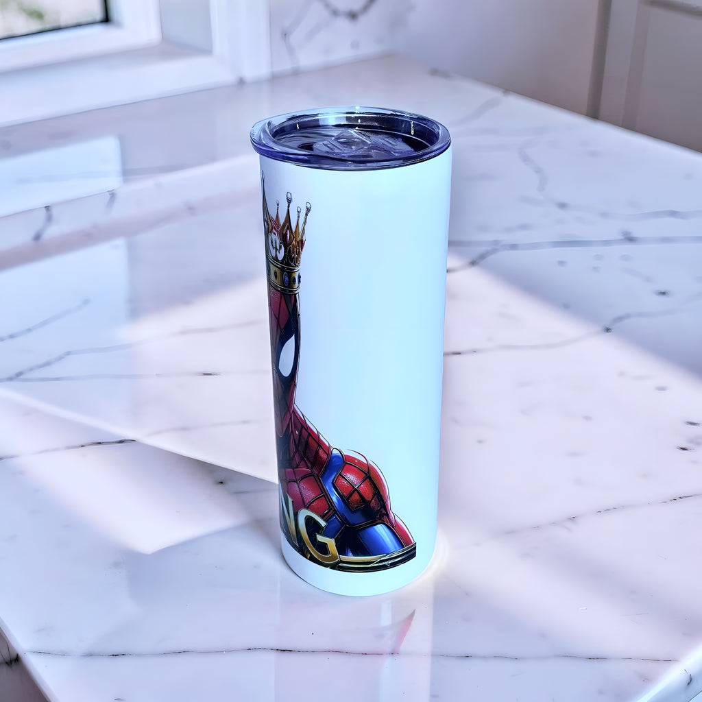 King Web Hero 20oz Skinny Tumbler – Crowned Hero Design + Metal Straw | MpressPrintz