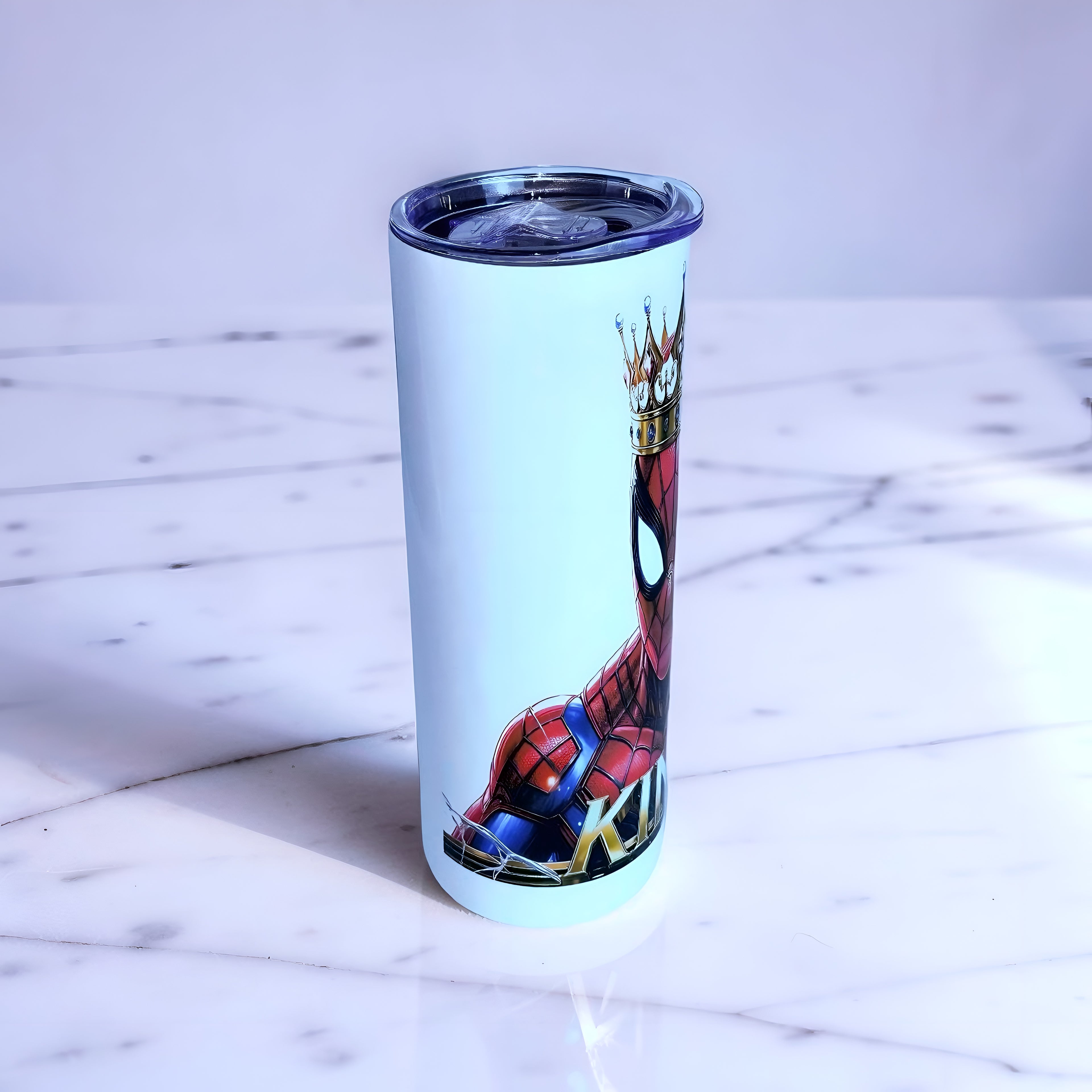 King Web Hero 20oz Skinny Tumbler – Crowned Hero Design + Metal Straw | MpressPrintz