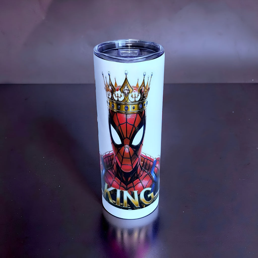 King Web Hero 20oz Skinny Tumbler – Crowned Hero Design + Metal Straw | MpressPrintz