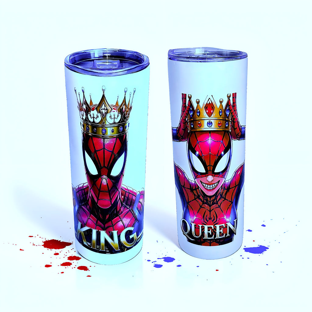 King & Queen Web Royalty 20oz Skinny Tumbler Set (2-Pack) – Crowned Hero Design + Metal Straws | MpressPrintz