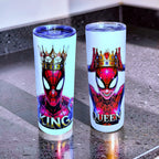King & Queen Web Royalty 20oz Skinny Tumbler Set (2-Pack) – Crowned Hero Design + Metal Straws | MpressPrintz