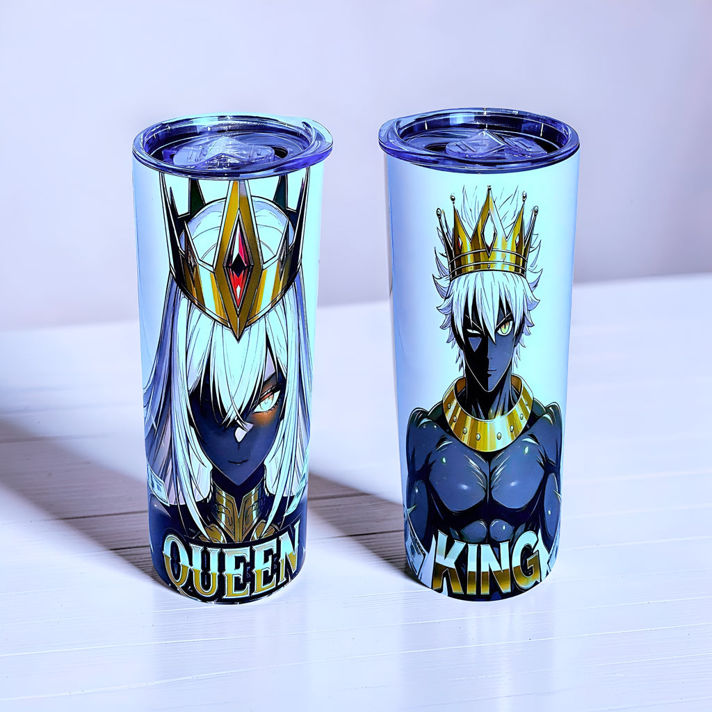 Royal Power King & Queen 20oz Skinny Tumbler Set (2-Pack) – Luxury Crown Design + Metal Straws | MpressPrintz