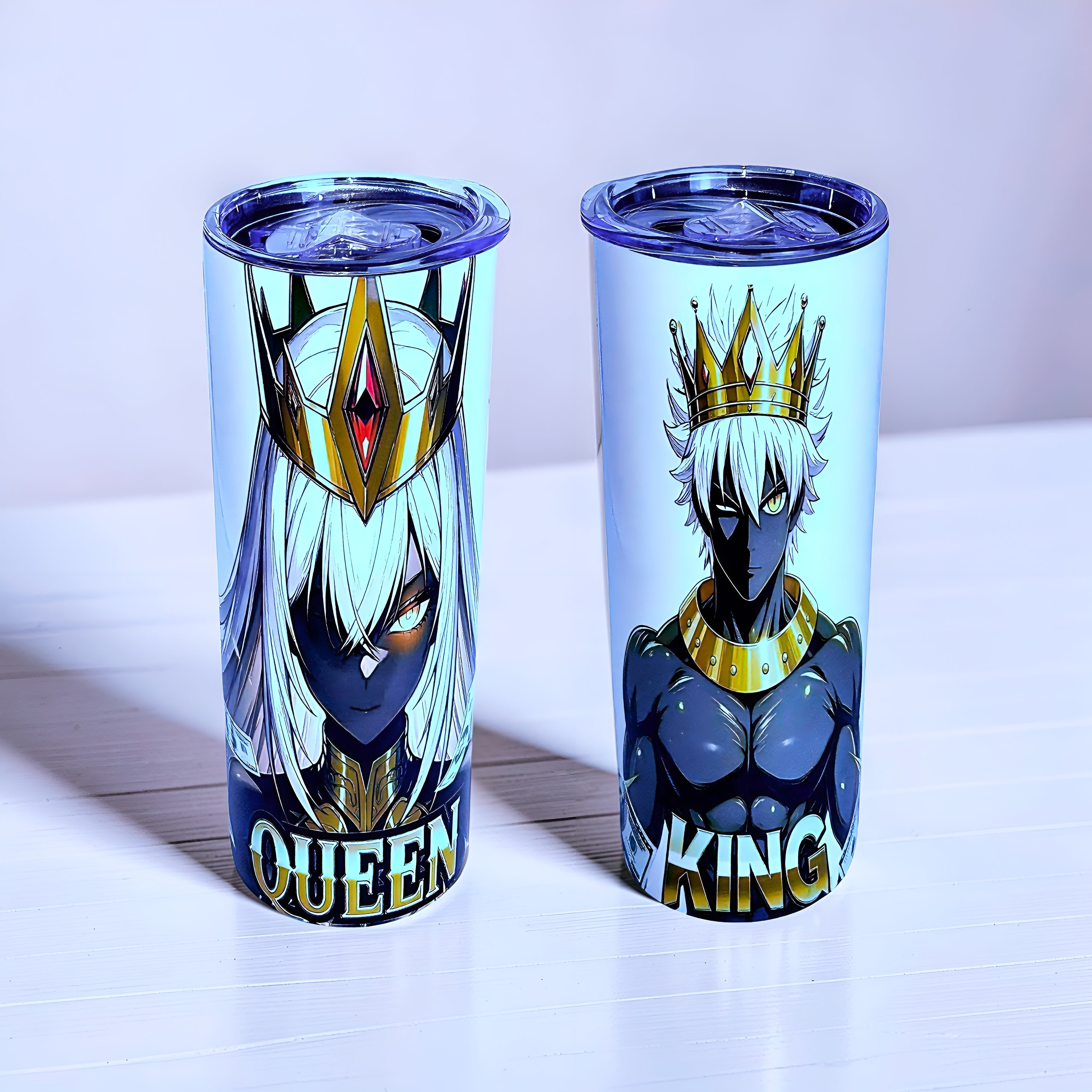Royal Power King & Queen 20oz Skinny Tumbler Set (2-Pack) – Luxury Crown Design + Metal Straws | MpressPrintz
