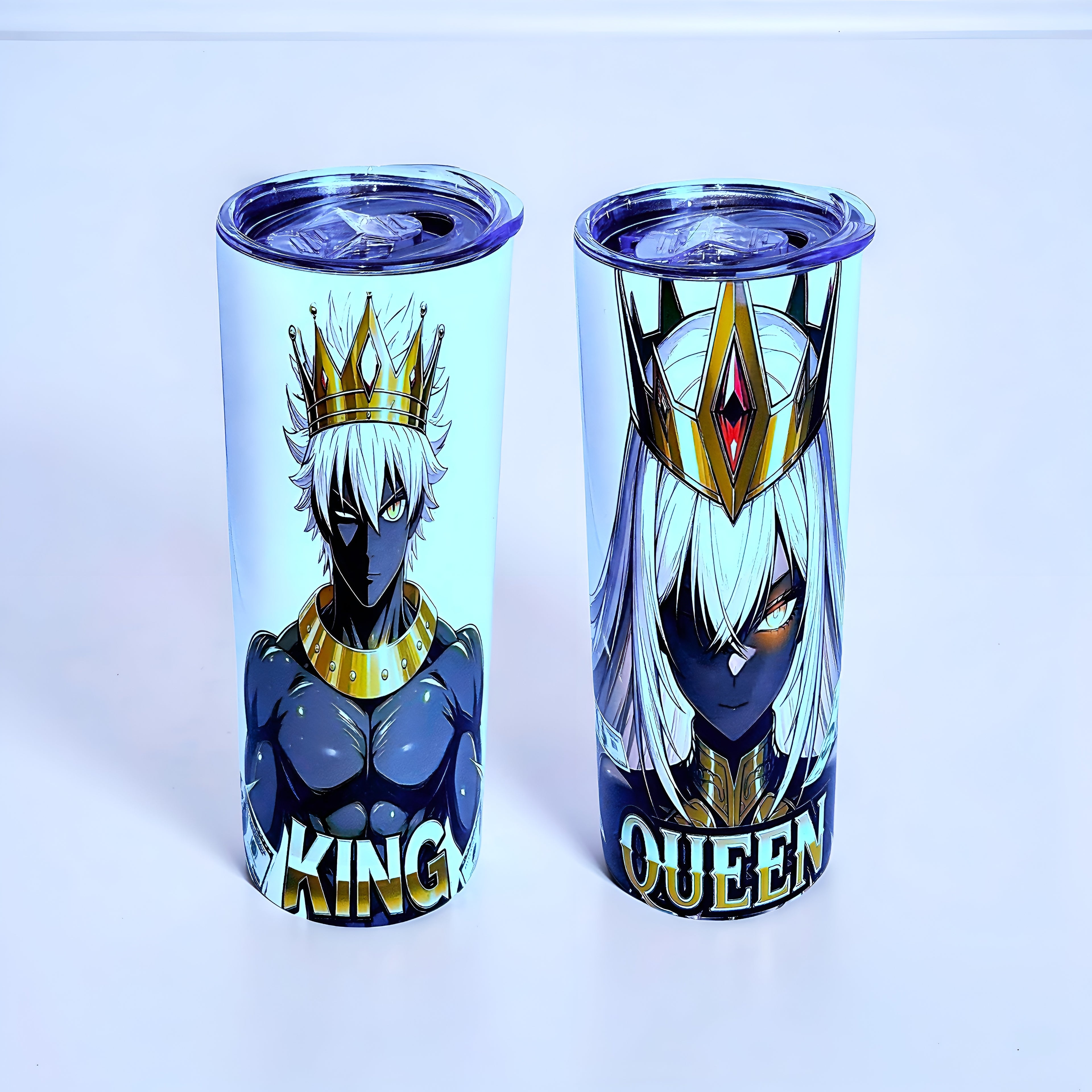 Royal Power King & Queen 20oz Skinny Tumbler Set (2-Pack) – Luxury Crown Design + Metal Straws | MpressPrintz