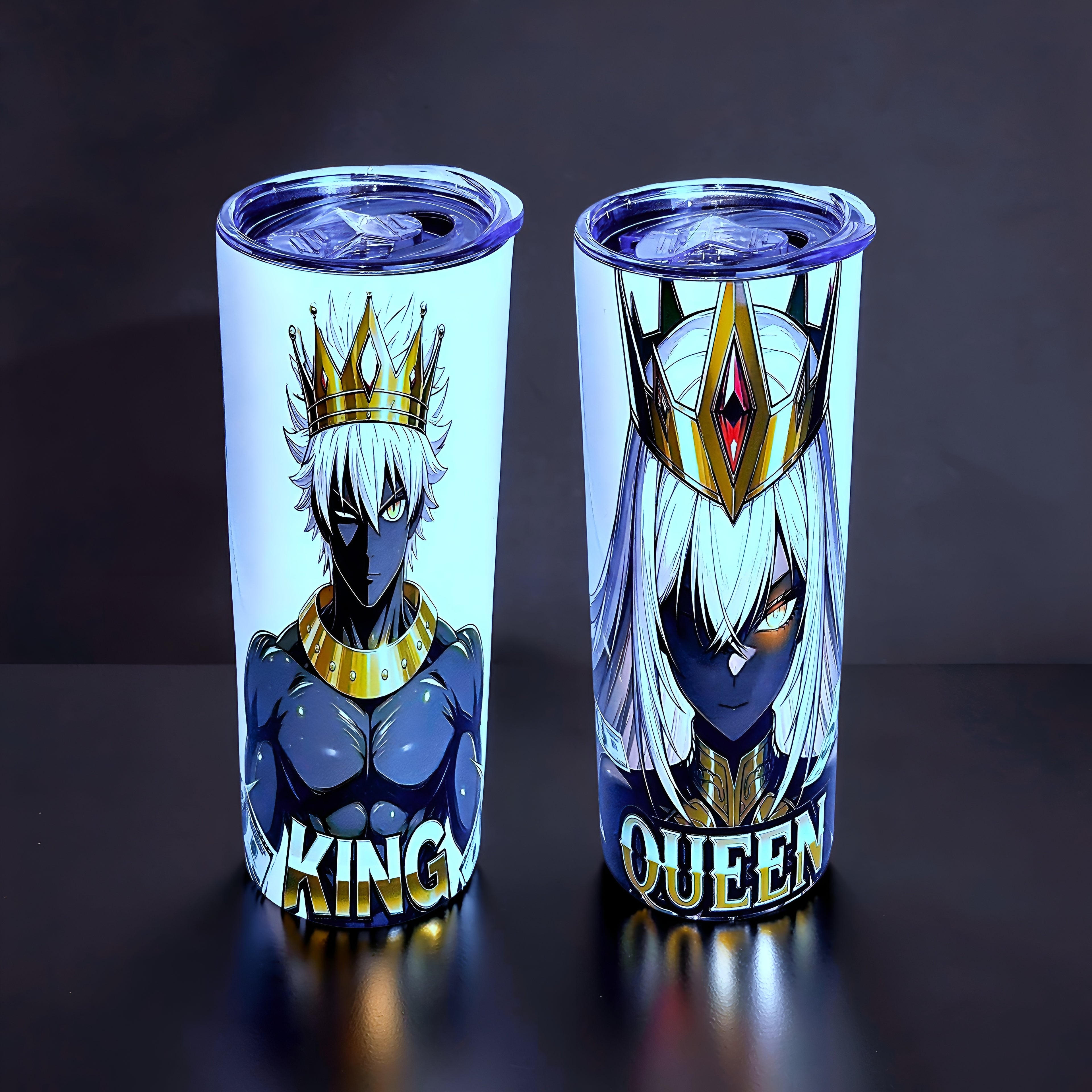 Royal Power King & Queen 20oz Skinny Tumbler Set (2-Pack) – Luxury Crown Design + Metal Straws | MpressPrintz