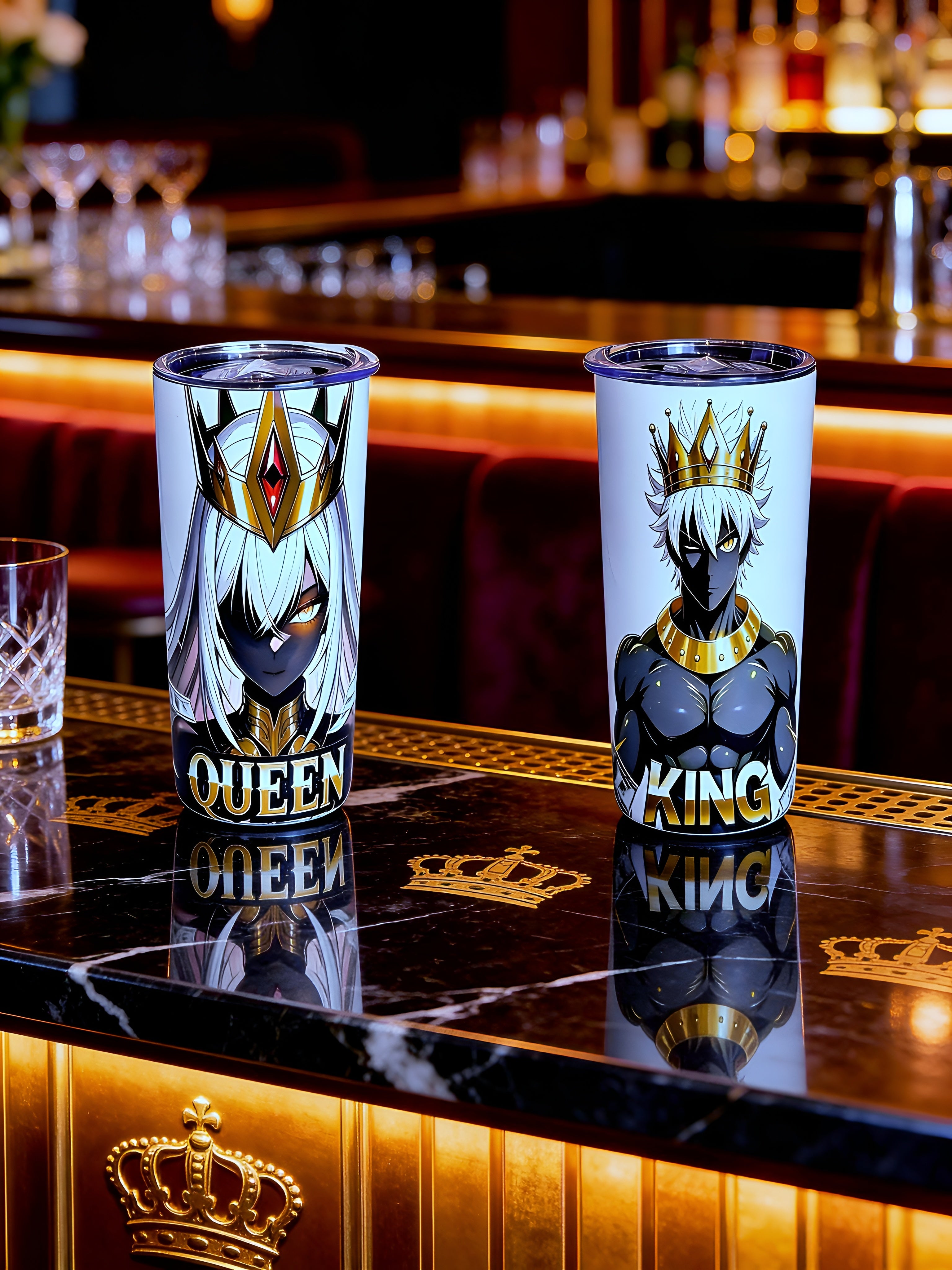 Royal Power King & Queen 20oz Skinny Tumbler Set (2-Pack) – Luxury Crown Design + Metal Straws | MpressPrintz