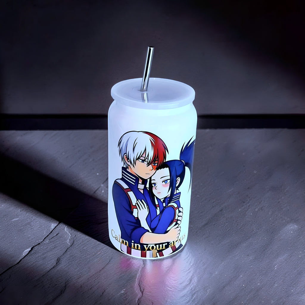 Anime Inspired 16oz Tumbler – Todoroki & Momo Inspired “Calm in Your Arms” Design + Stainless Steel Metal Straw | MpressPrintz