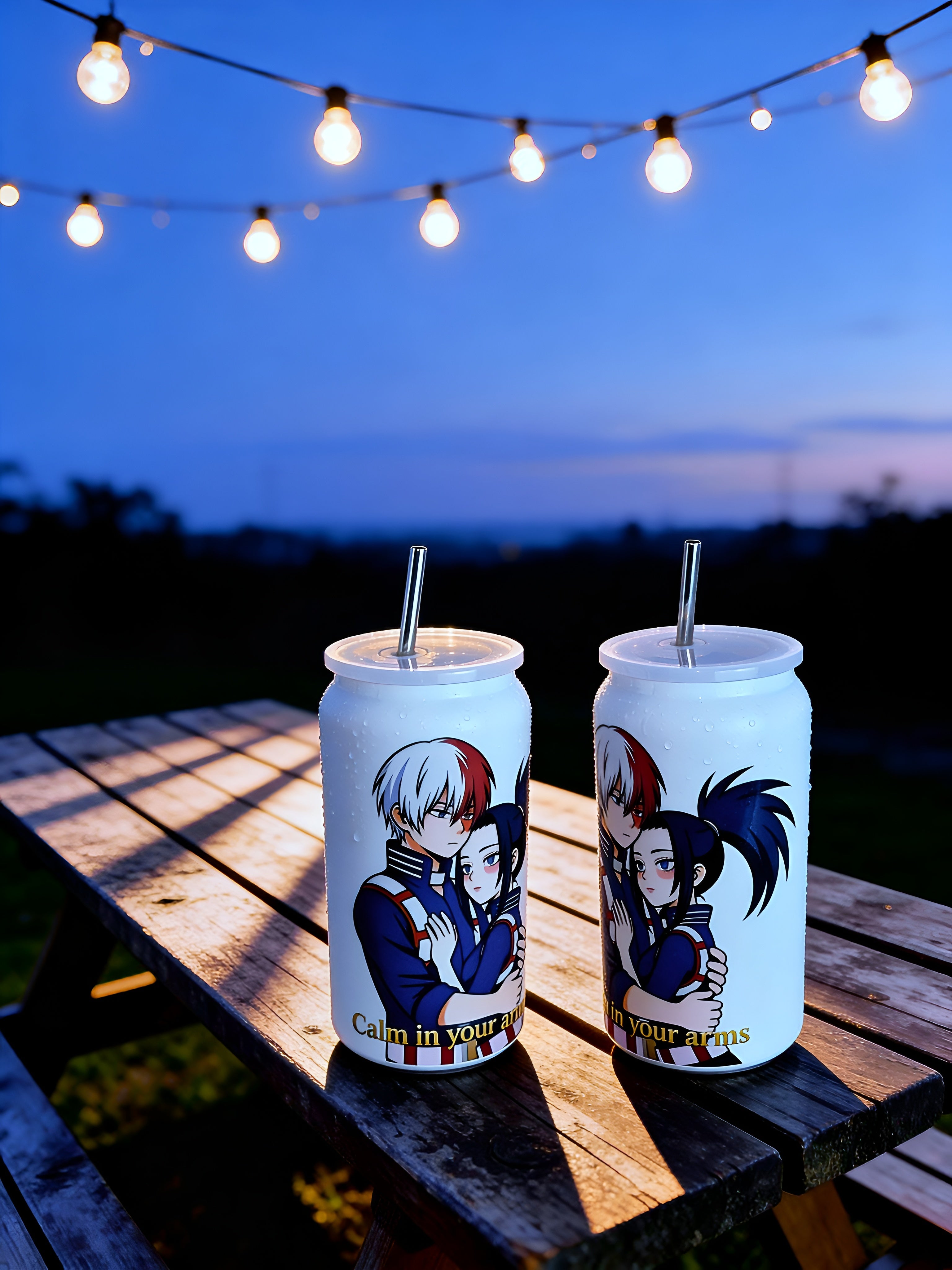 Anime Inspired 16oz Tumbler – Todoroki & Momo Inspired “Calm in Your Arms” Design + Stainless Steel Metal Straw | MpressPrintz