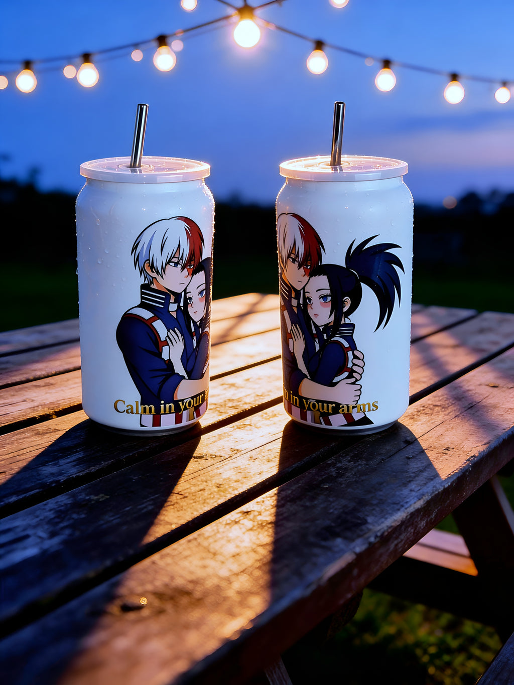 Anime Inspired 16oz Tumbler – Todoroki & Momo Inspired “Calm in Your Arms” Design + Stainless Steel Metal Straw | MpressPrintz