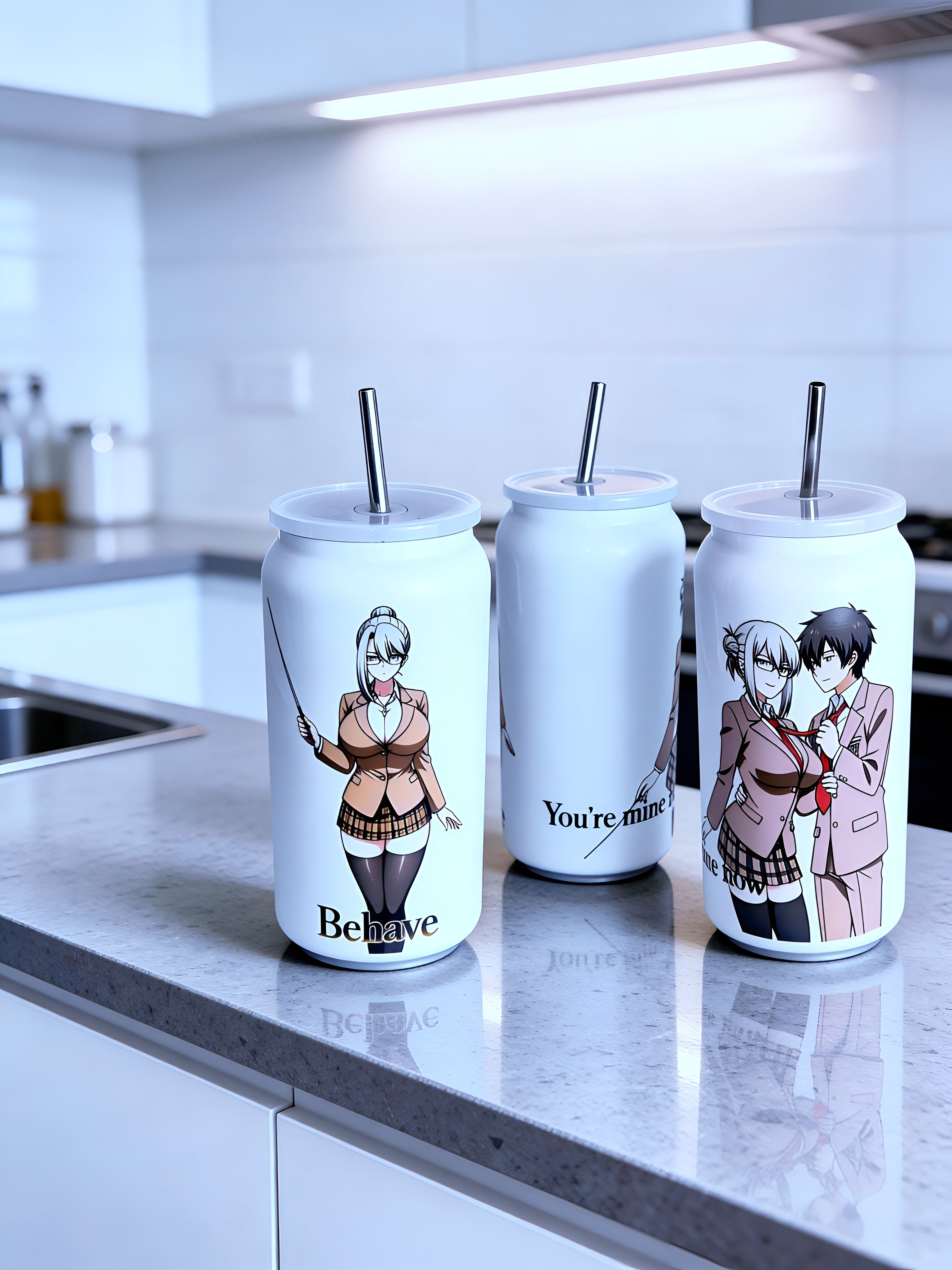 Anime Inspired 16oz Tumbler – Meiko & Kiyoshi Inspired “You’re Mine Now” Design + Stainless Steel Metal Straw | MpressPrintz