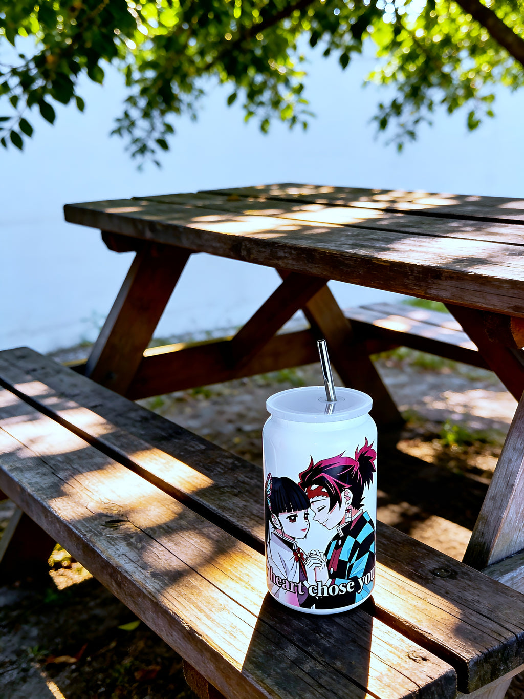 Anime Inspired 16oz Tumbler – Tanjiro & Kanao Inspired “My Heart Chose You” Design + Stainless Steel Metal Straw | MpressPrintz