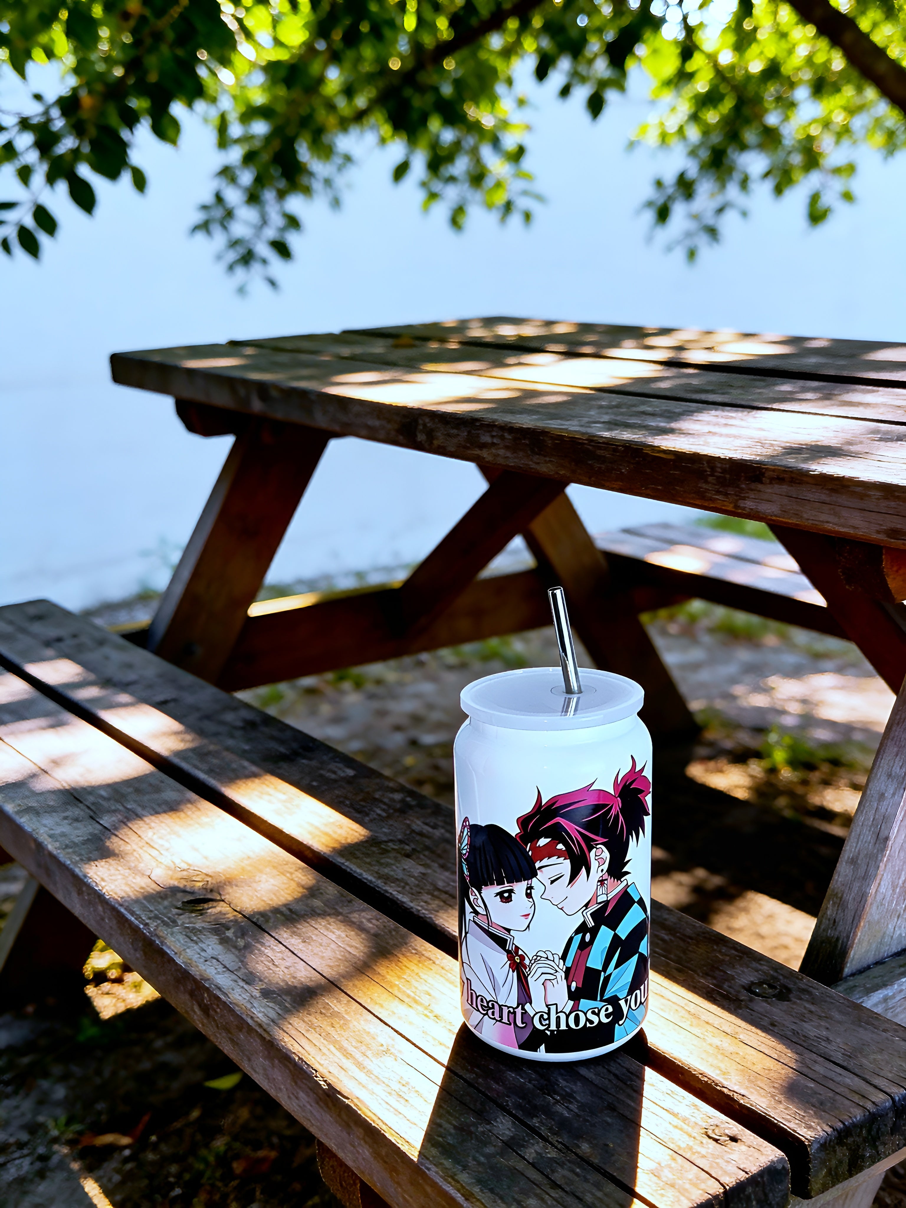 Anime Inspired 16oz Tumbler – Tanjiro & Kanao Inspired “My Heart Chose You” Design + Stainless Steel Metal Straw | MpressPrintz