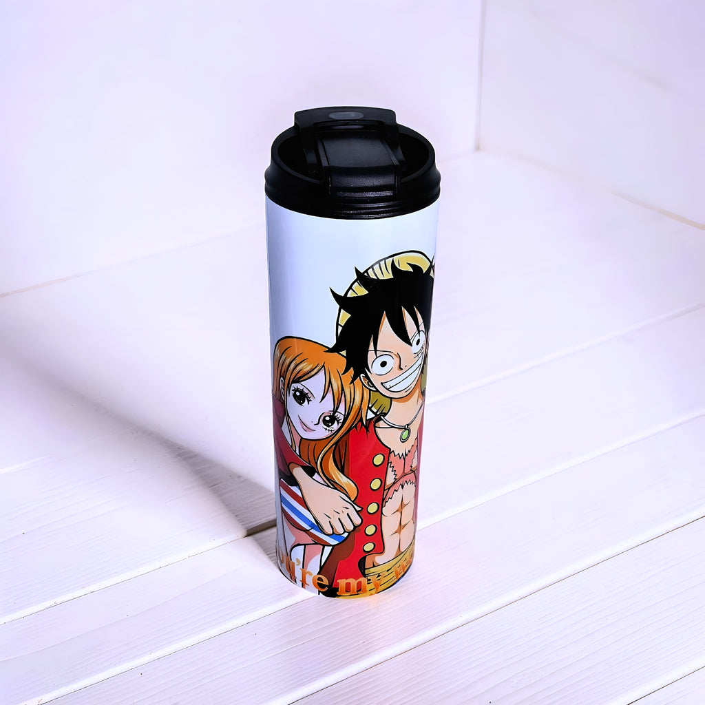 Anime Inspired 20oz Skinny Tumbler – Luffy & Nami Inspired “You’re My World” Design