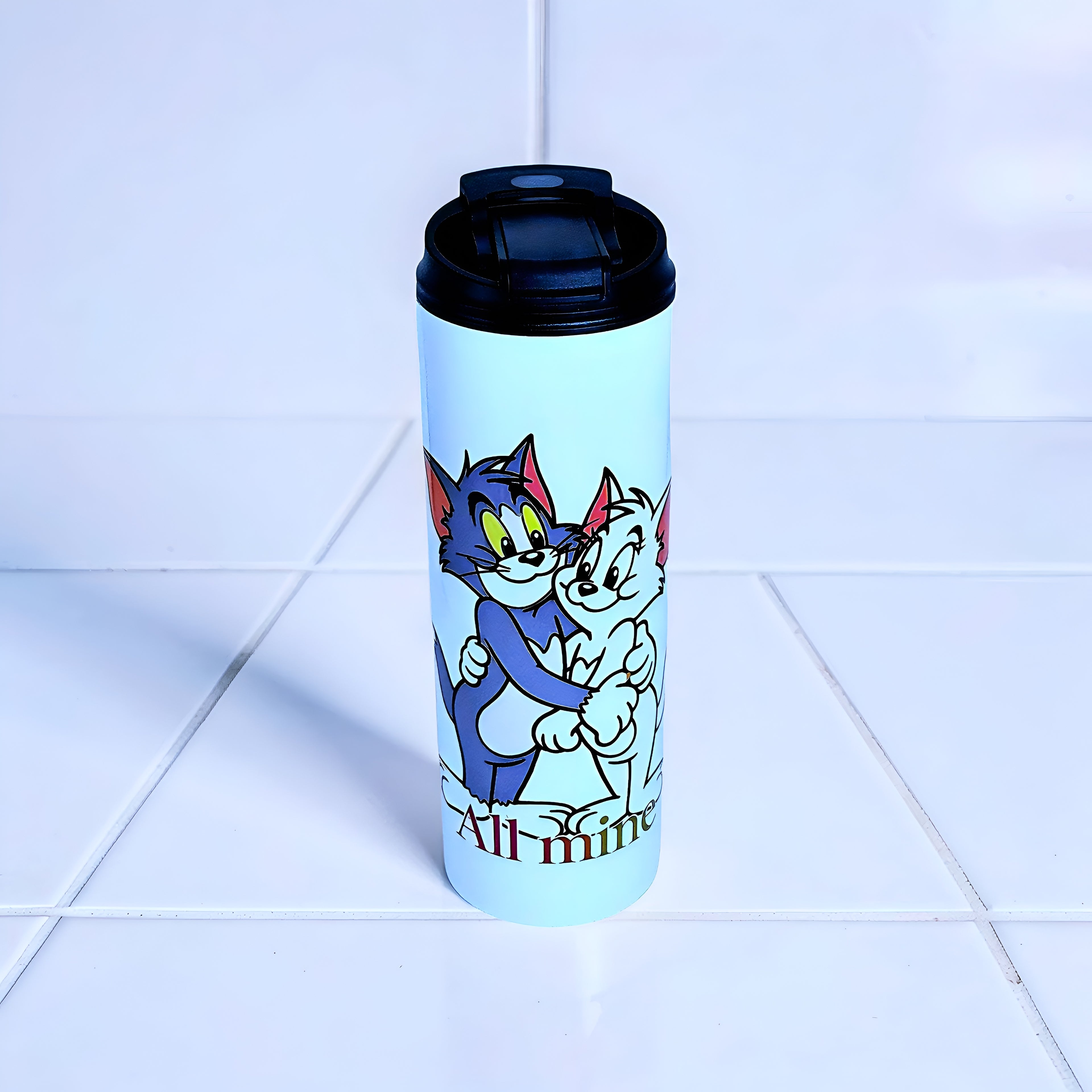 Cartoon Inspired Couple 20oz Skinny Tumbler – Tom & Jerry Inspired “All Mine” Design | MpressPrintz