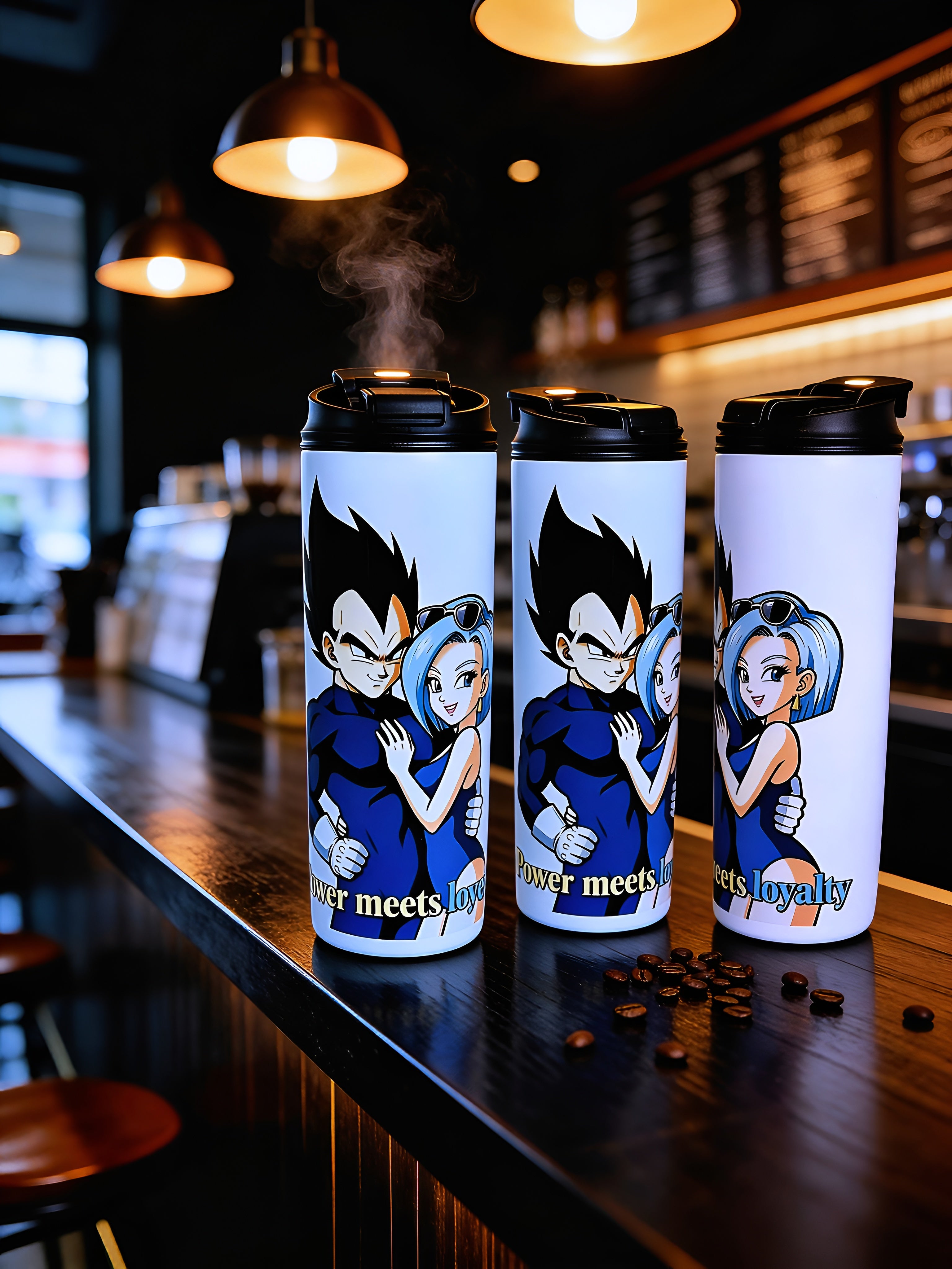 Anime Inspired Couple 20oz Skinny Tumbler – Vegeta & Bulma Inspired “Power Meets Loyalty” Design | MpressPrintz