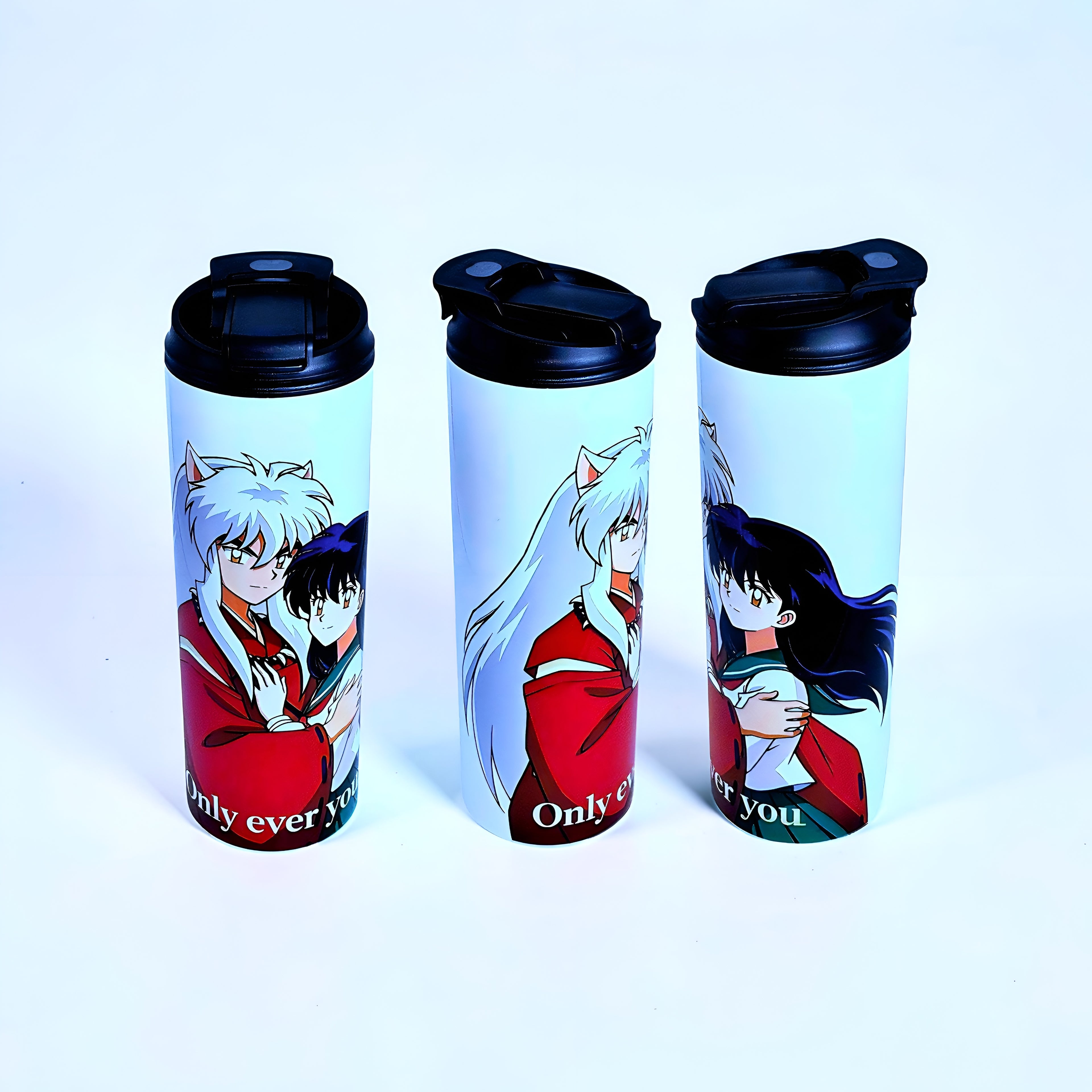 Anime Inspired Couple 20oz Skinny Tumbler – Inuyasha & Kagome Inspired “Only Ever You” Design