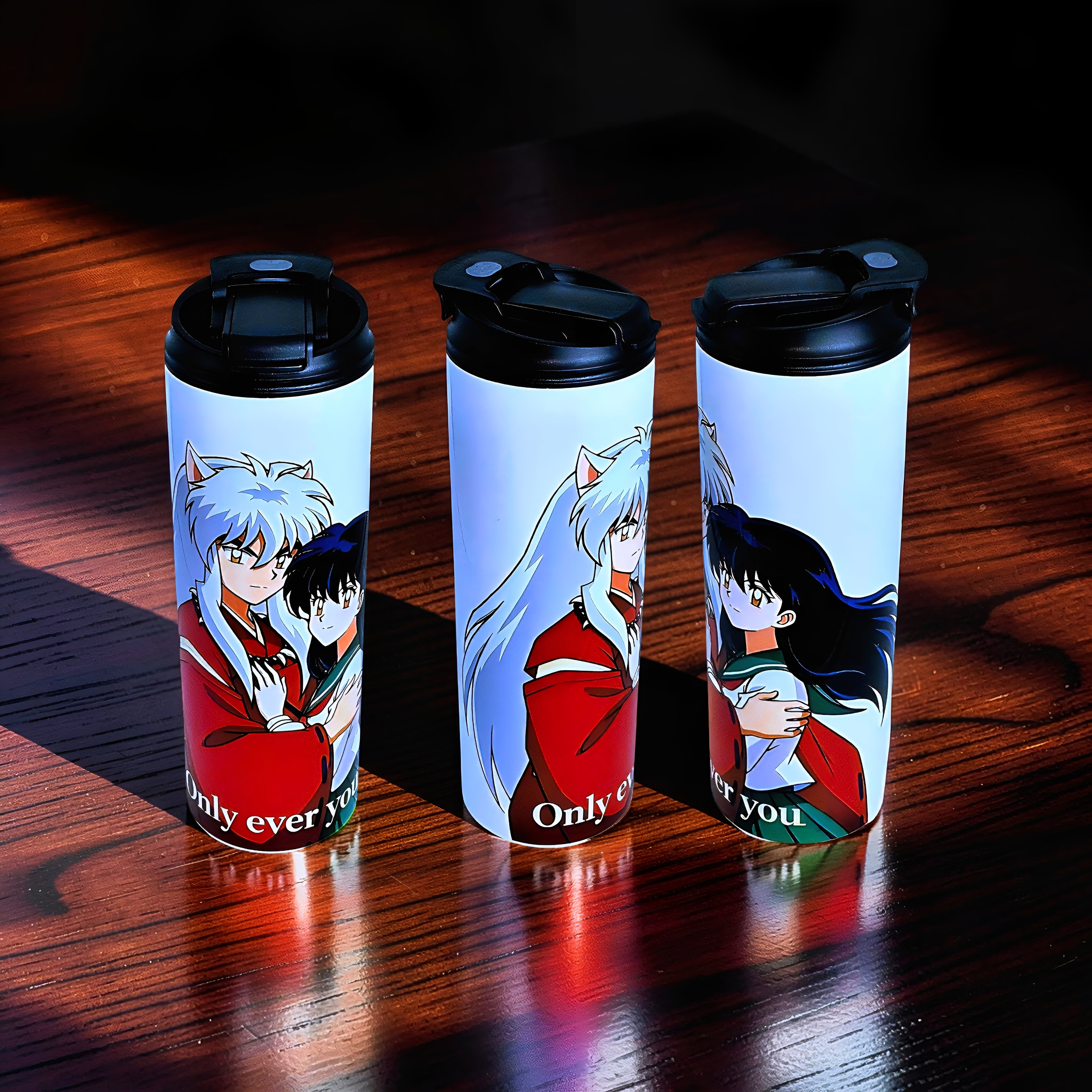 Anime Inspired Couple 20oz Skinny Tumbler – Inuyasha & Kagome Inspired “Only Ever You” Design